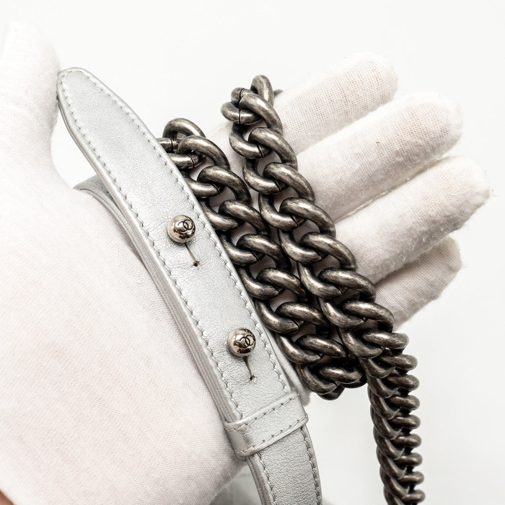 CHANEL MEDIUM BOY BAG LAMBSKIN SILVER SHW