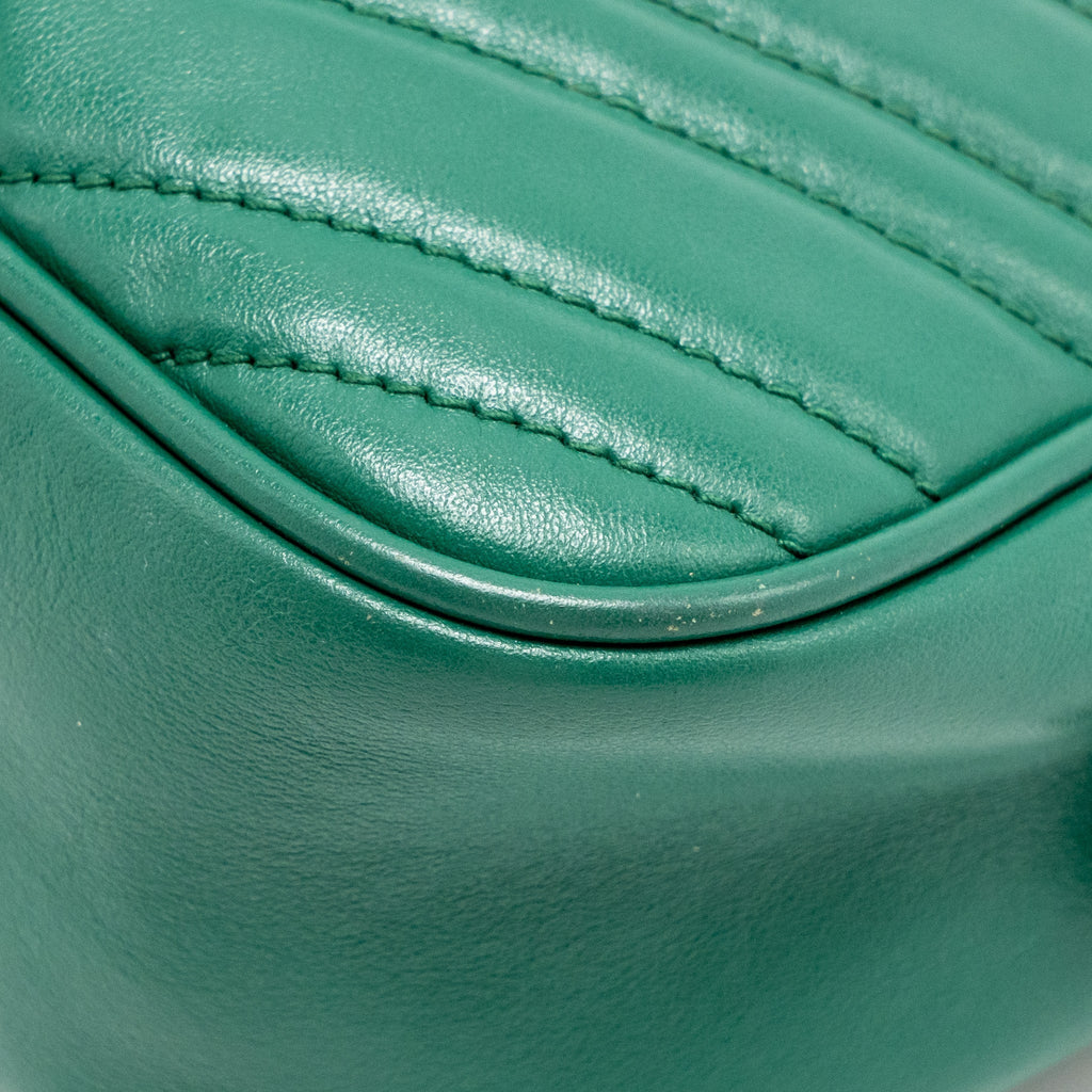 GUCCI SMALL GG MARMONT CROSSBODY CAMERA BAG CALFSKIN GREEN GHW
