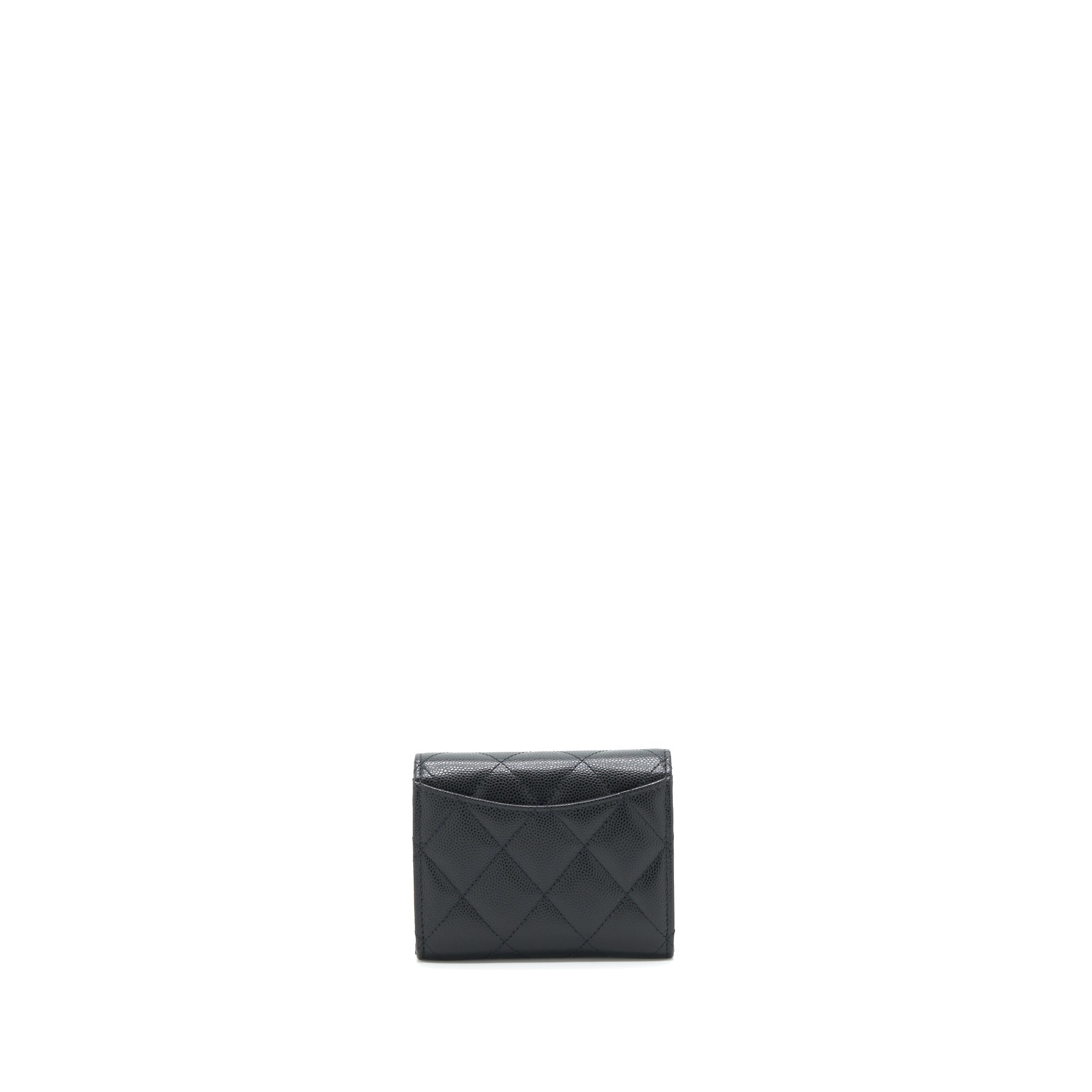CHANEL MINI FLAP CARD HOLDER WITH CHAIN CAVIAR BLACK LGHW