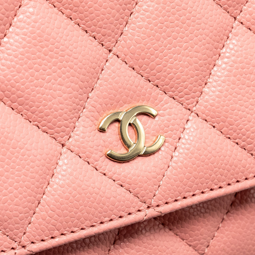 CHANEL CLASSIC WALLET ON CHAIN CAVIAR PINK LGHW (MICROCHIP)