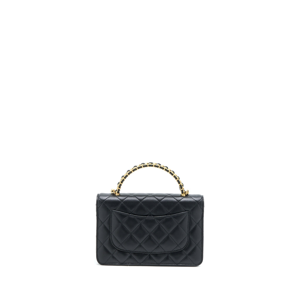 CHANEL DETAILED TOP HANDLE WALLET ON CHAIN LAMBSKIN BLACK GHW (MICROCHIP)