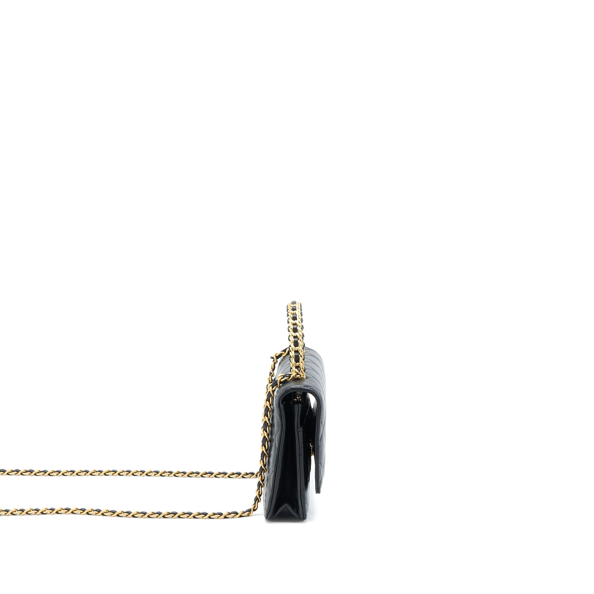 CHANEL DETAILED TOP HANDLE WALLET ON CHAIN LAMBSKIN BLACK GHW (MICROCHIP)