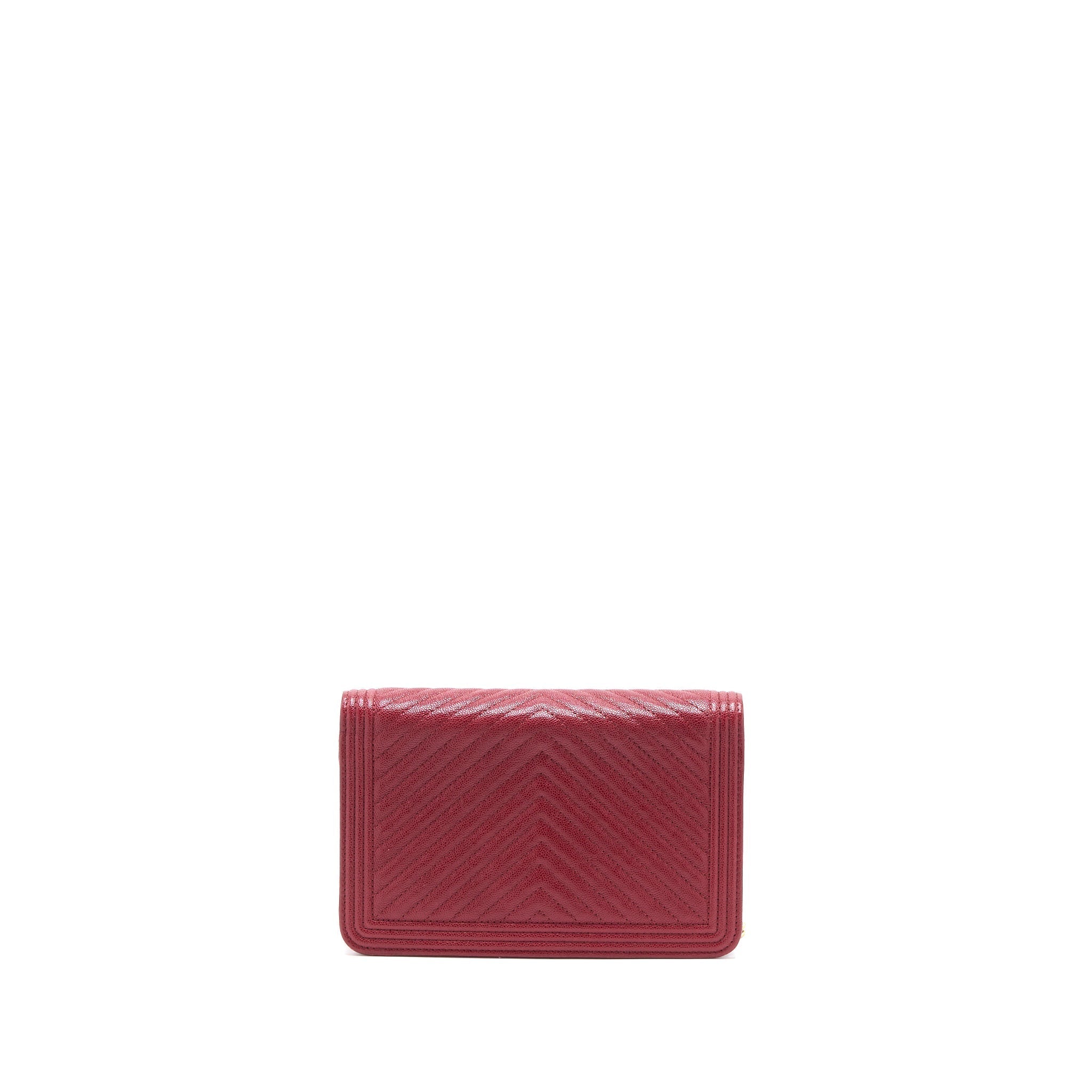 CHANEL BOY WALLET ON CHAIN CHEVRON CAVIAR RED BRUSHED GHW