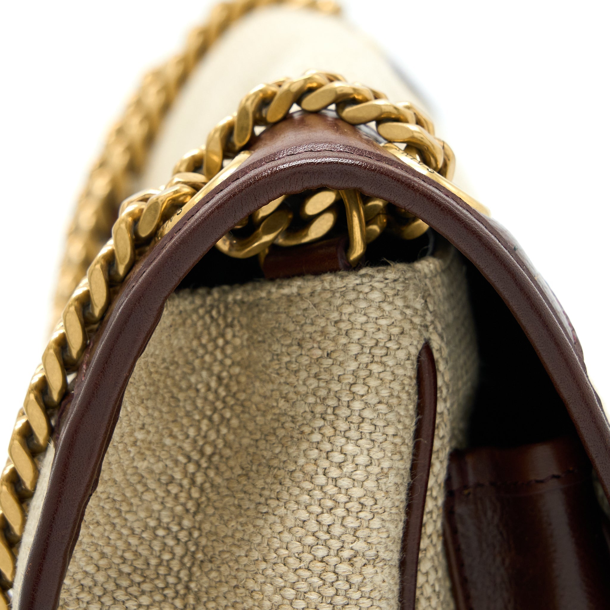 SAINT LAURENT MEDIUM NIKI BAG TRIMMED LINEN CANVAS BROWN