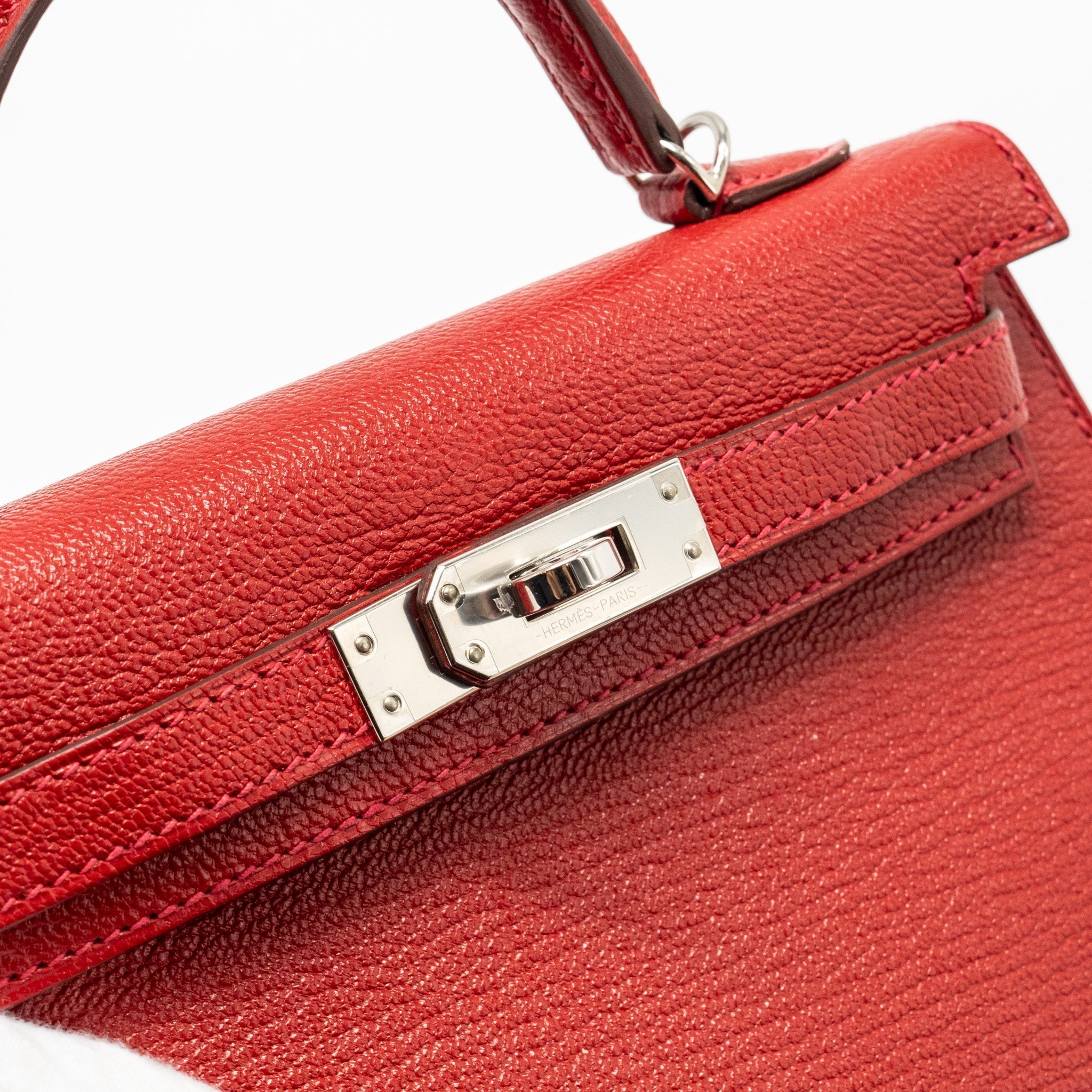 HERMES MINI KELLY II CHÈVRE MYSORE ROUGE CASAQUE/MAUVE SYLVESTRE SHW