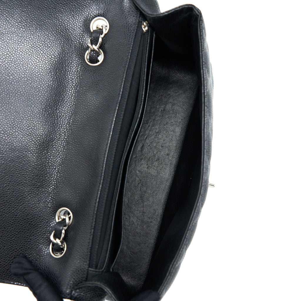 CHANEL JUMBO SINGLE FLAP BAG CAVIAR BLACK SHW