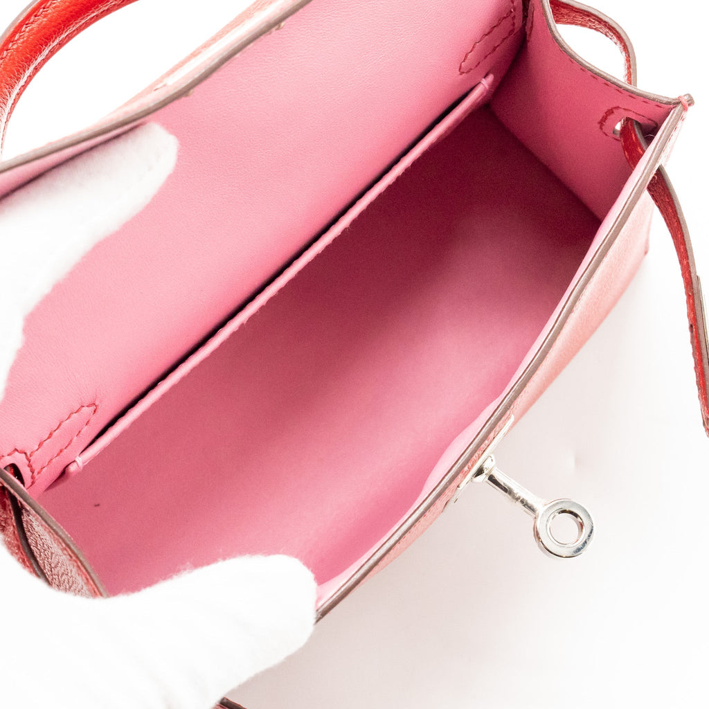 HERMES MINI KELLY II CHÈVRE MYSORE ROUGE CASAQUE/MAUVE SYLVESTRE SHW