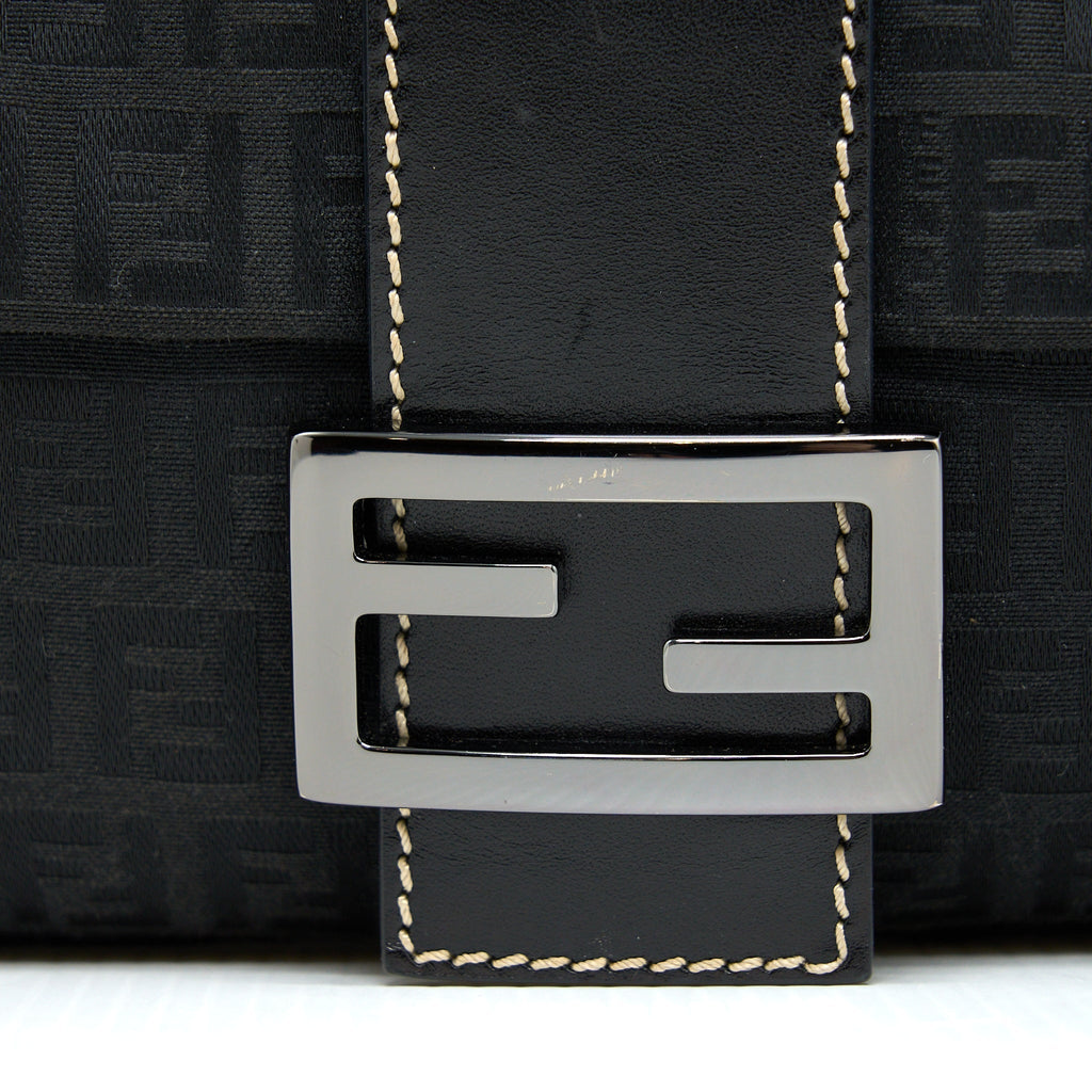 FENDI ZUCCA BAGUETTE CANVAS BLACK WITH SILVER HARDWARE