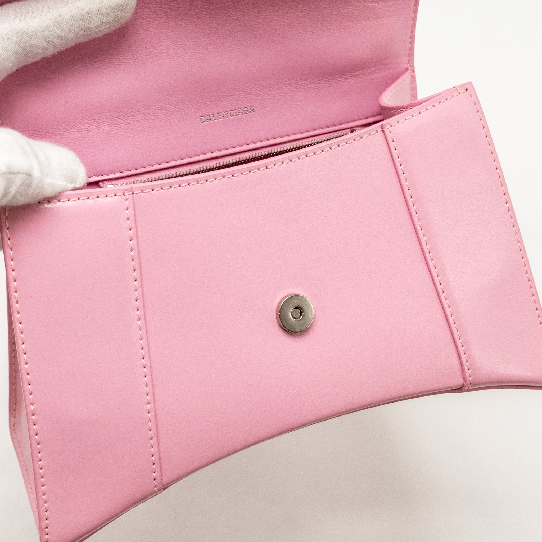BALENCIAGA SMALL HOURGLASS BAG CALFSKIN PINK SHW