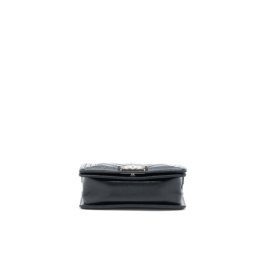 CHANEL SMALL CHEVRON BOY BAG SHINY GRAINED CALFSKIN BLACK SHW
