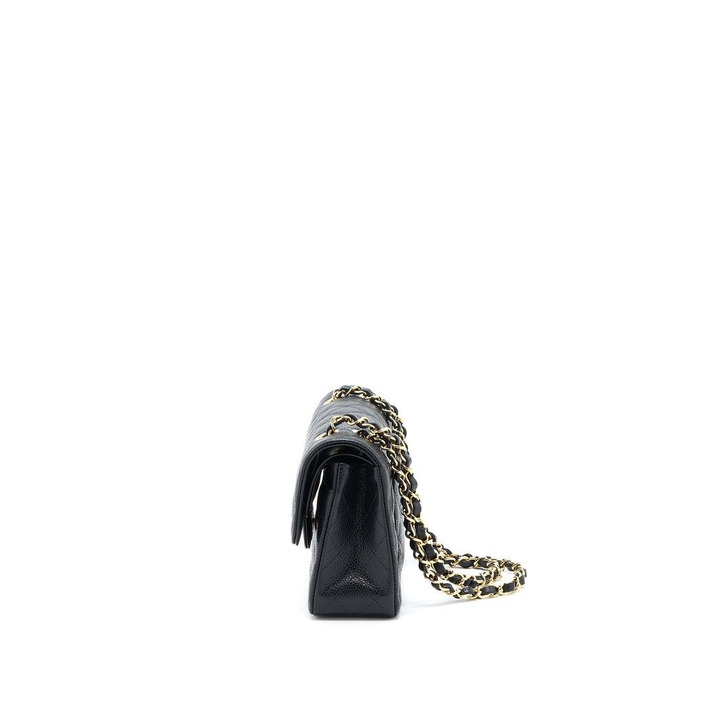 CHANEL SMALL CLASSIC DOUBLE FLAP BAG CAVIAR BLACK GHW (MICROCHIP)
