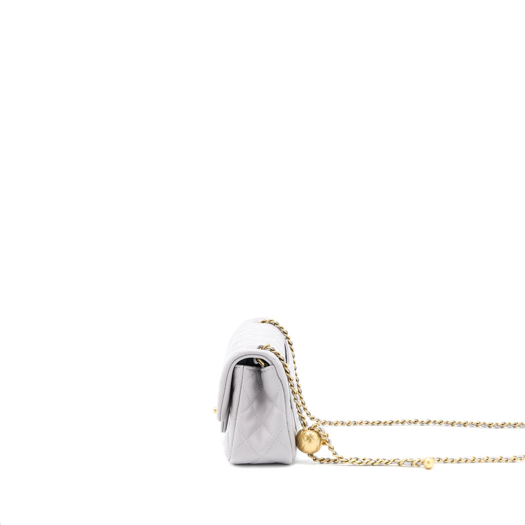 CHANEL PEARL CRUSH MINI RECTANGULAR LAMBSKIN GREY BRUSHED GHW(MICROCHIP)