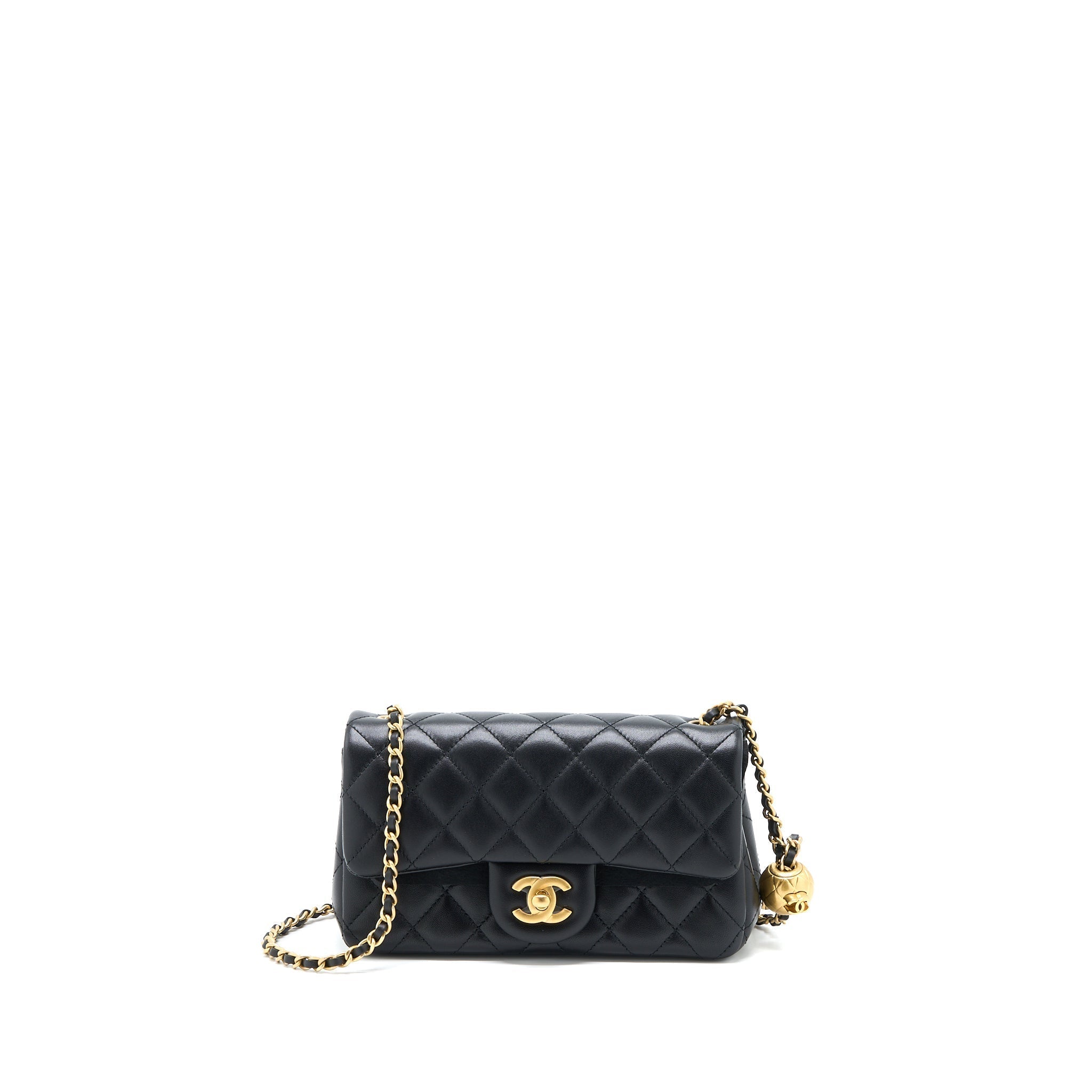 CHANEL PEARL CRUSH MINI RECTANGULAR FLAP BAG LAMBSKIN BLACK BRUSHED GHW (MICROCHIP)