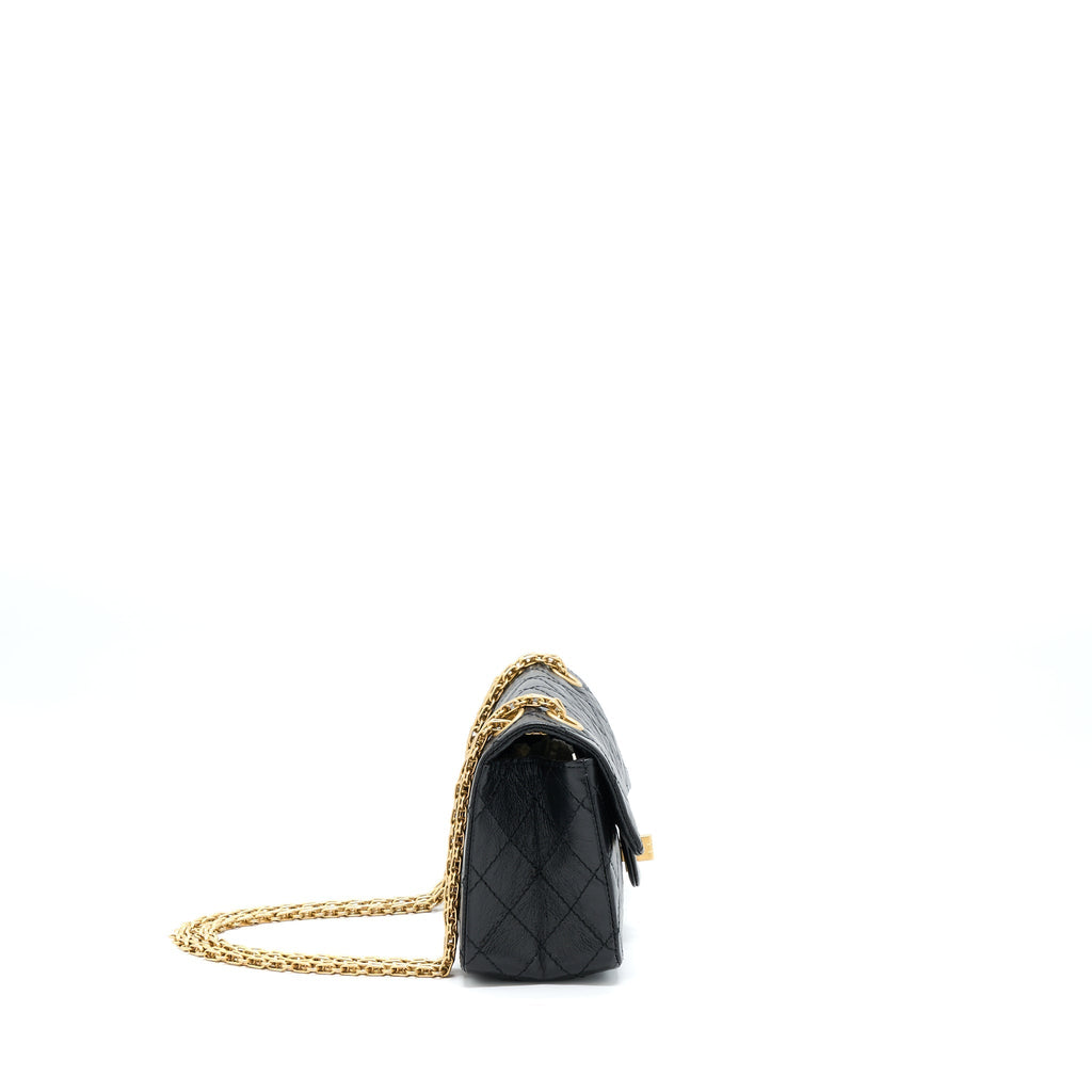 CHANEL MINI 2.55 REISSUE FLAP BAG AGED CALFSKIN BLACK BRUSHED GHW (MICROCHIP)