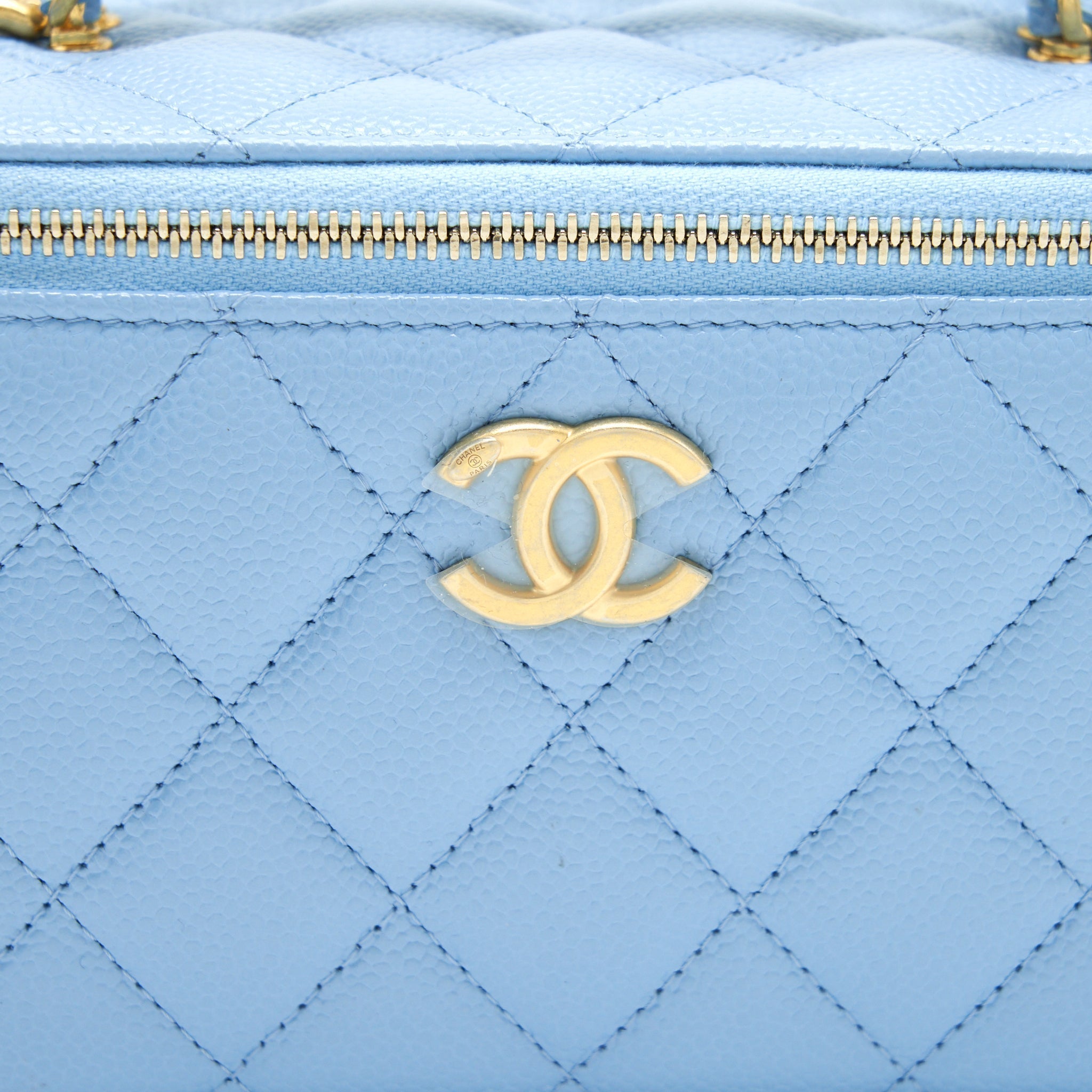 CHANEL 22S LETTER HANDLE LONG VANITY WITH CHAIN CAVIAR BLUE GHW