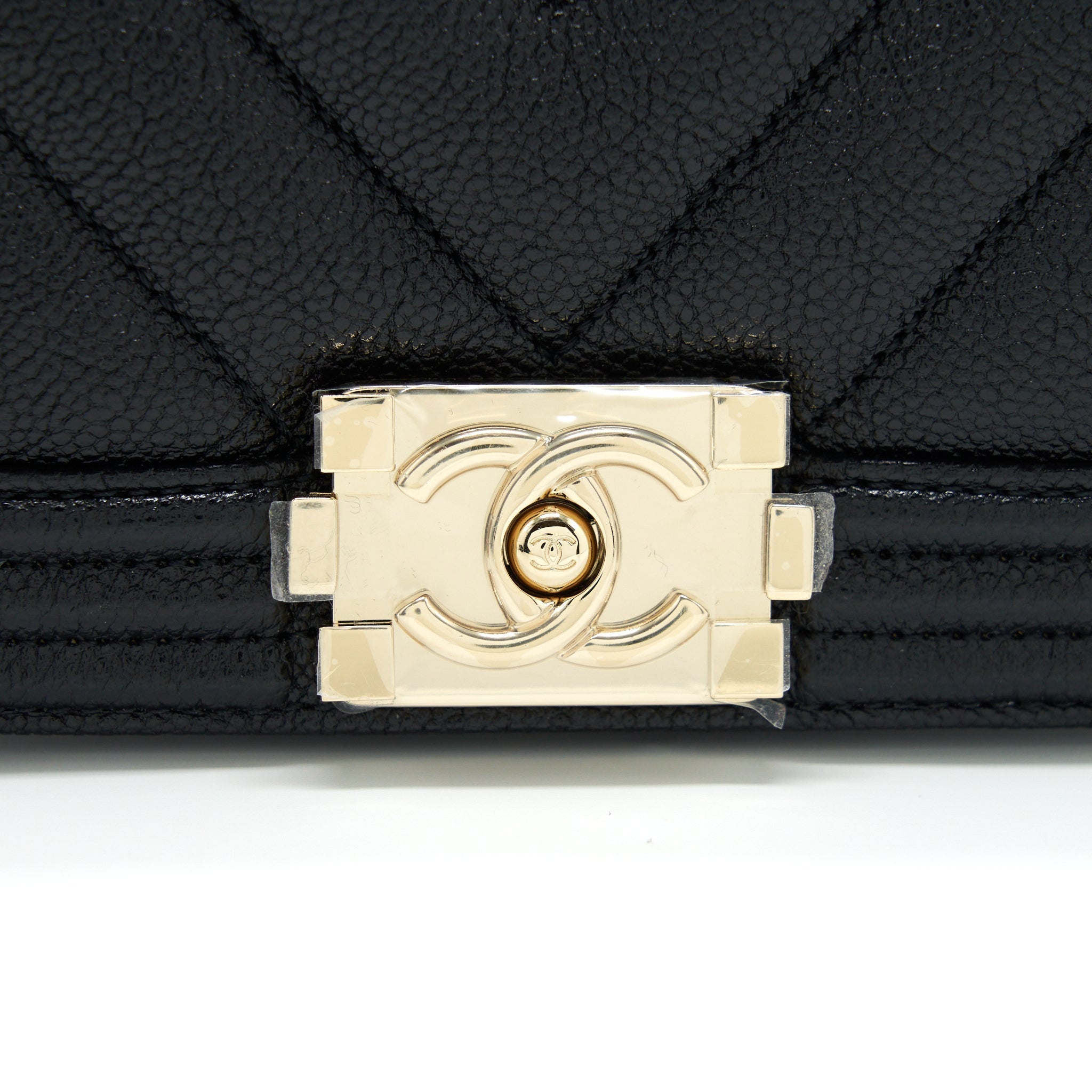 CHANEL MINI CHEVRON BOY BAG GRAINED CALFSKIN BLACK LGHW
