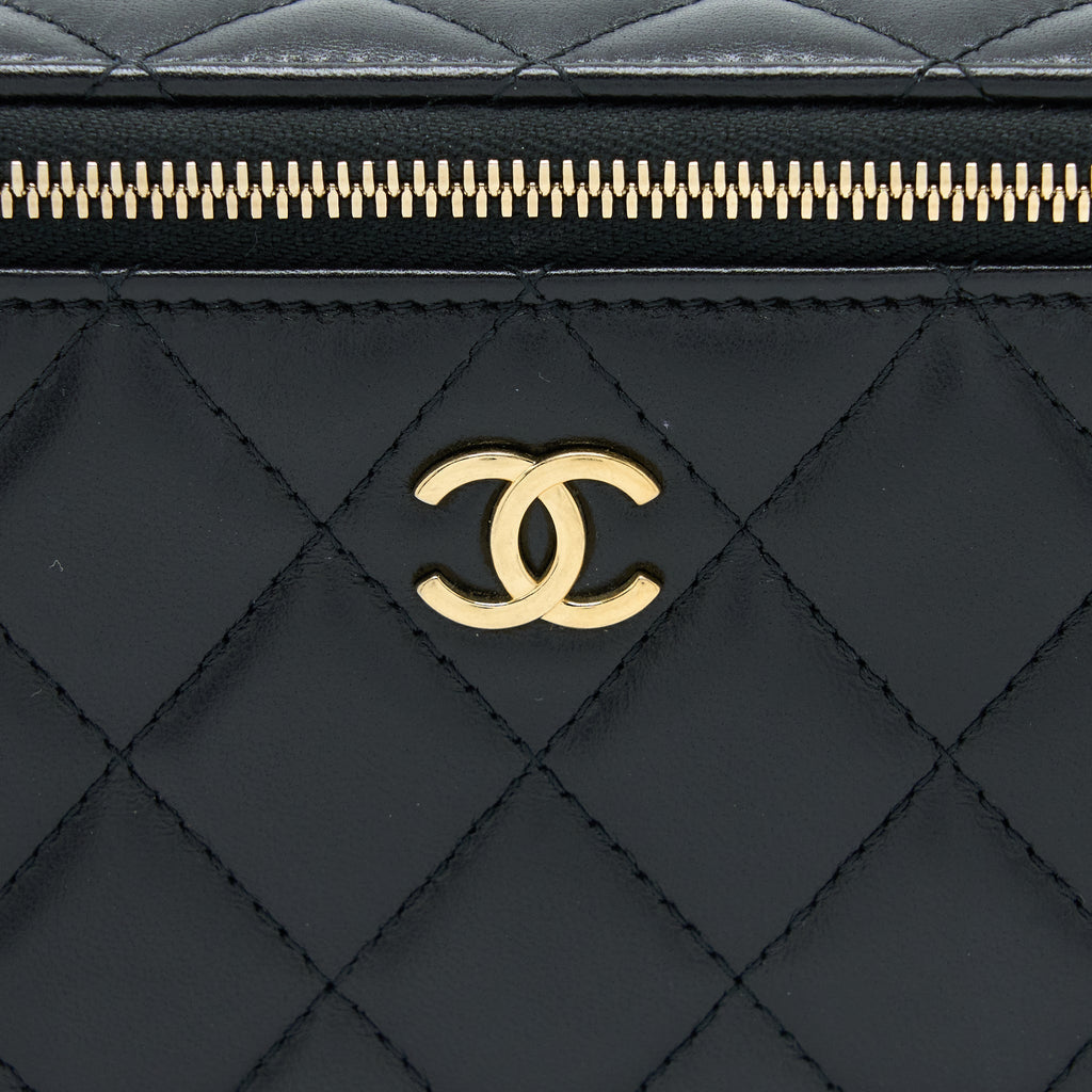 CHANEL LONG VANITY DETAILED GEM CHAIN LAMBSKIN BLACK GHW (MICROCHIP)