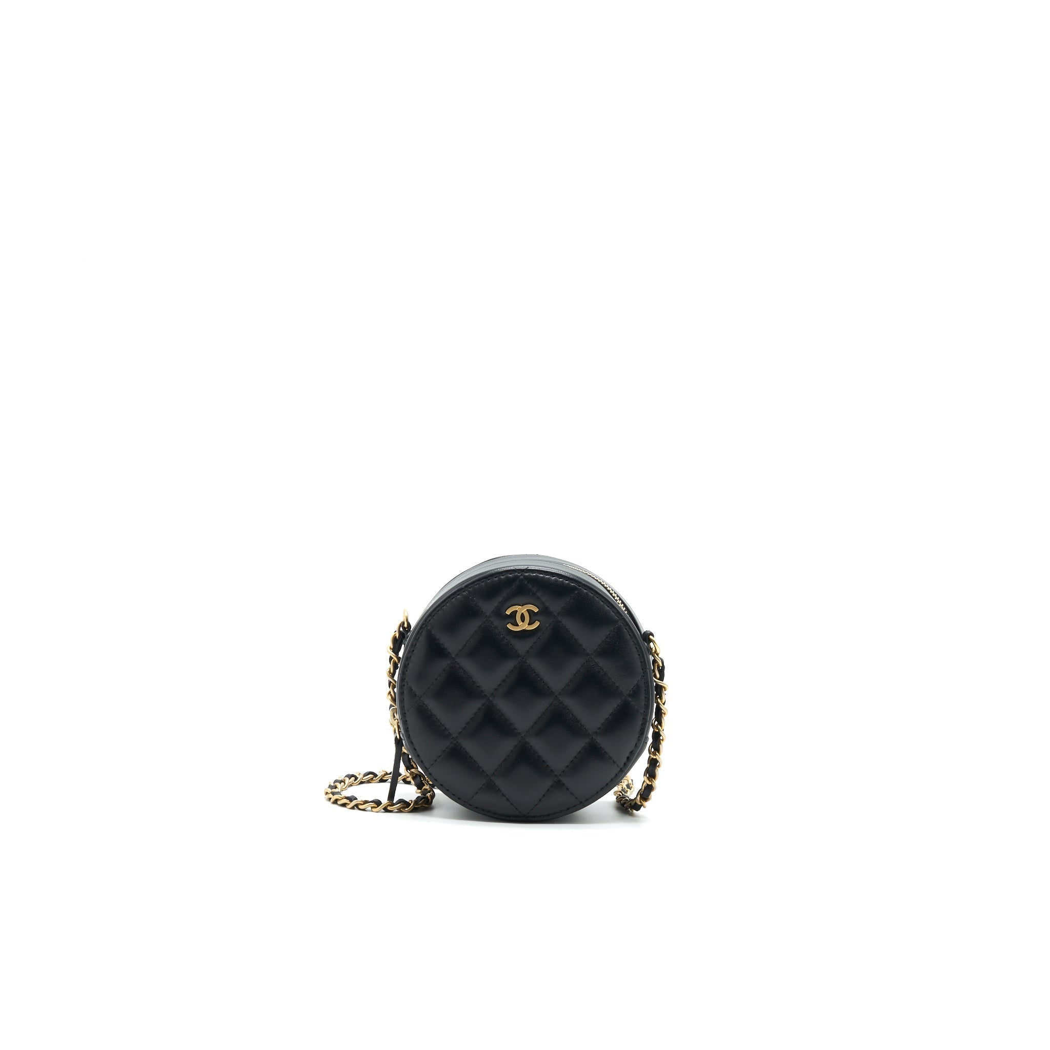 CHANEL ROUND CLUTCH WITH CHAIN BLACK BRUSHED GHW