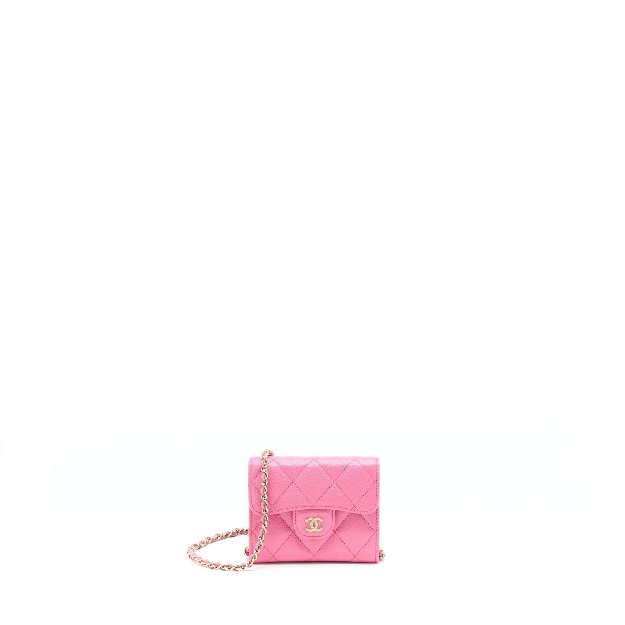 CHANEL MINI FLAP CARD HOLDER CAVIAR PINK LGHW