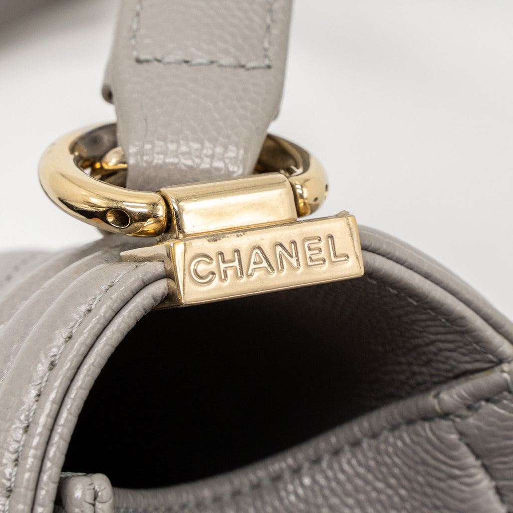 CHANEL MEDIUM BOY BAG CAVIAR LIGHT GREY LGHW