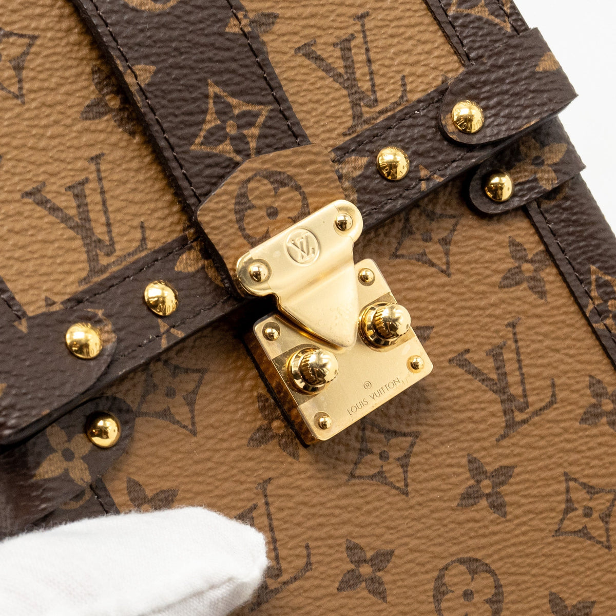 LOUIS VUITTON VERTICAL TRUNK POCHETTE WITH CHAIN MONOGRAM REVERSE CANVAS GHW