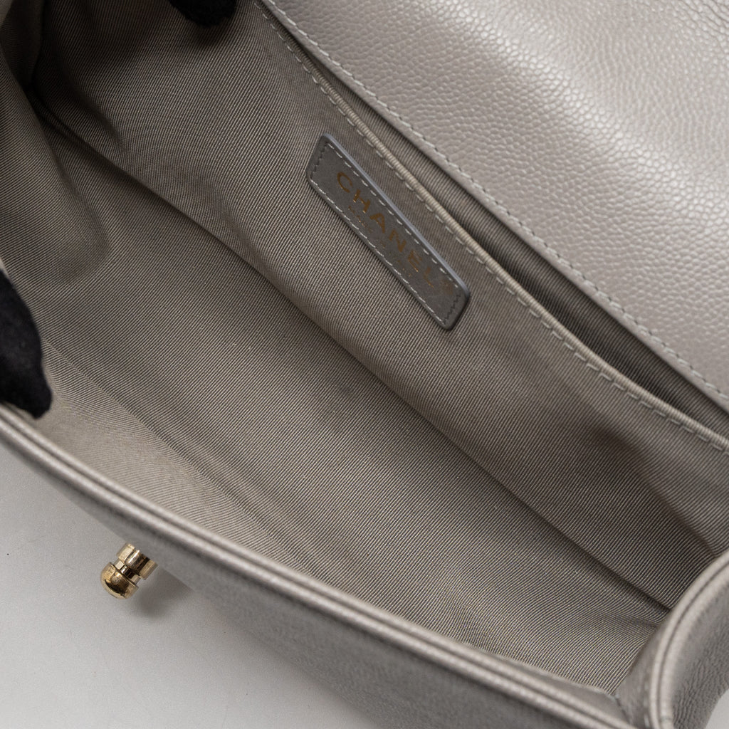 CHANEL MEDIUM BOY BAG CAVIAR LIGHT GREY LGHW
