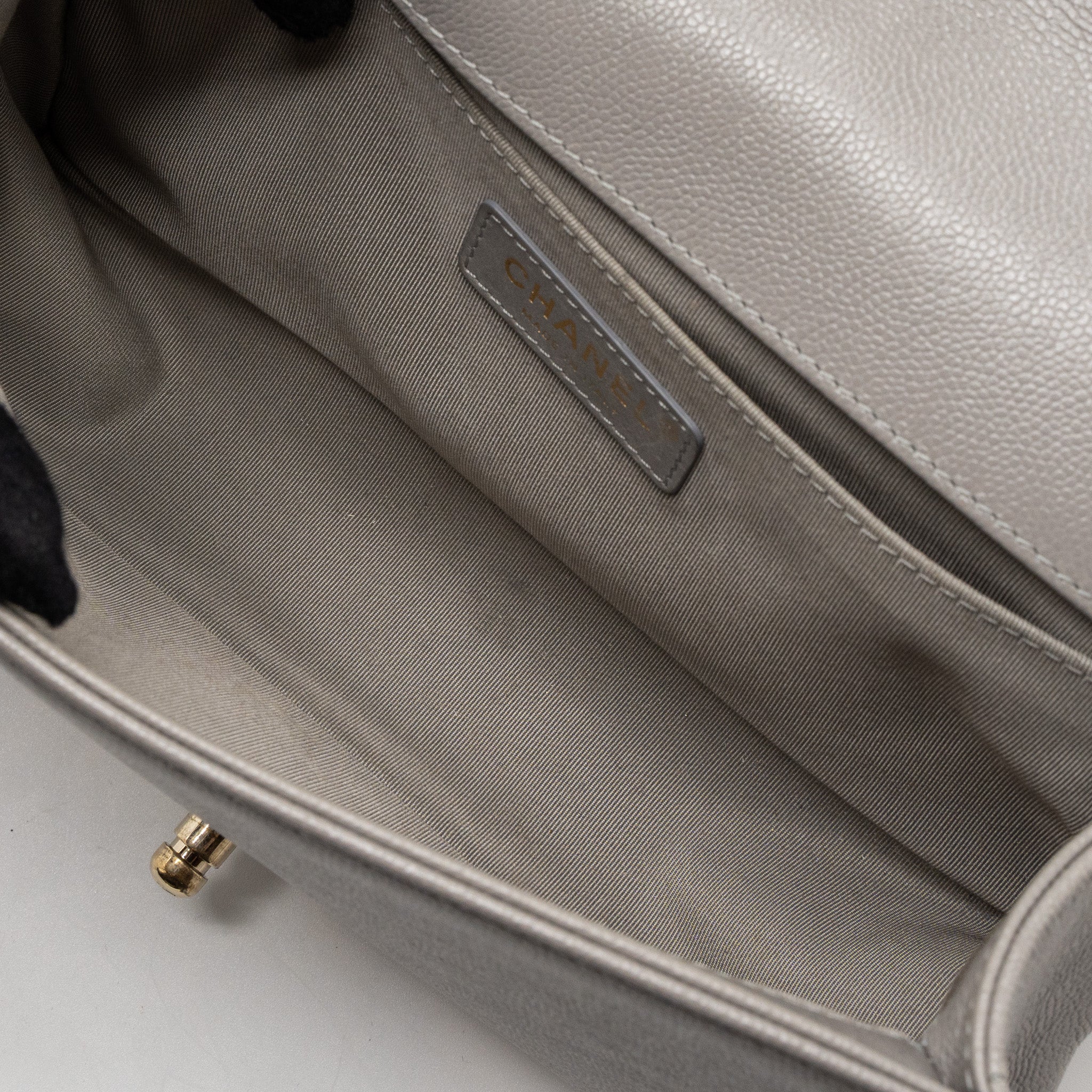 CHANEL MEDIUM BOY BAG CAVIAR LIGHT GREY LGHW