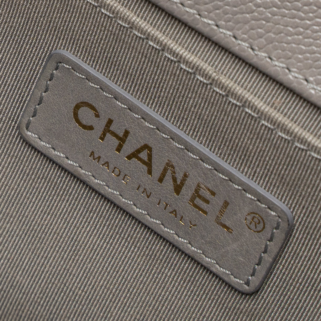 CHANEL MEDIUM BOY BAG CAVIAR LIGHT GREY LGHW