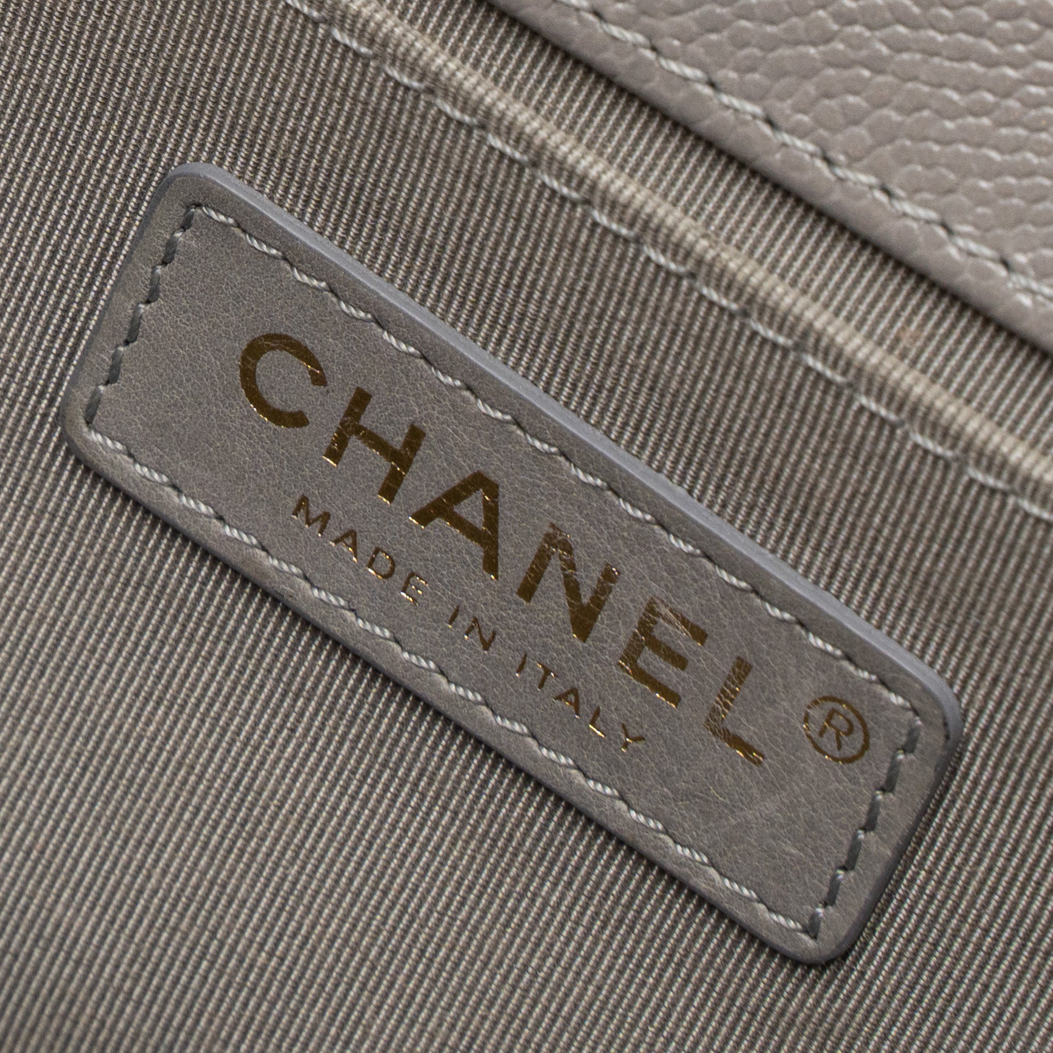 CHANEL MEDIUM BOY BAG CAVIAR LIGHT GREY LGHW