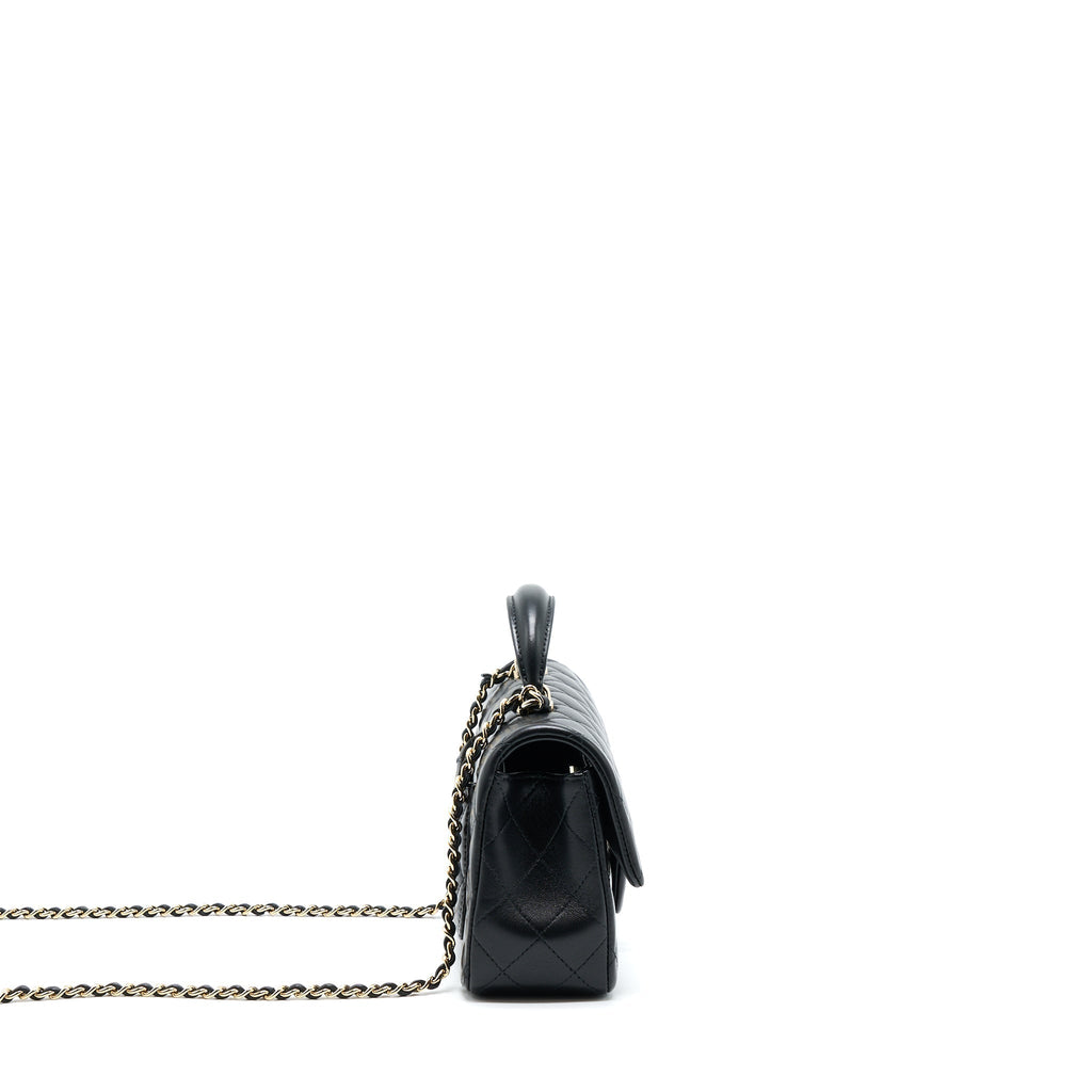 CHANEL 22A TOP HANDLE MINI RECTANGULAR FLAP BAG LAMBSKIN BLACK GHW (MICROCHIP)
