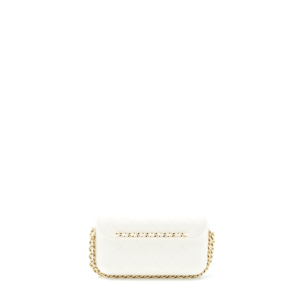 CHANEL RECTANGULAR MINI FLAP PHONE CASE BAG QUILTED LAMBSKIN WHITE LGHW (MICROCHIP)