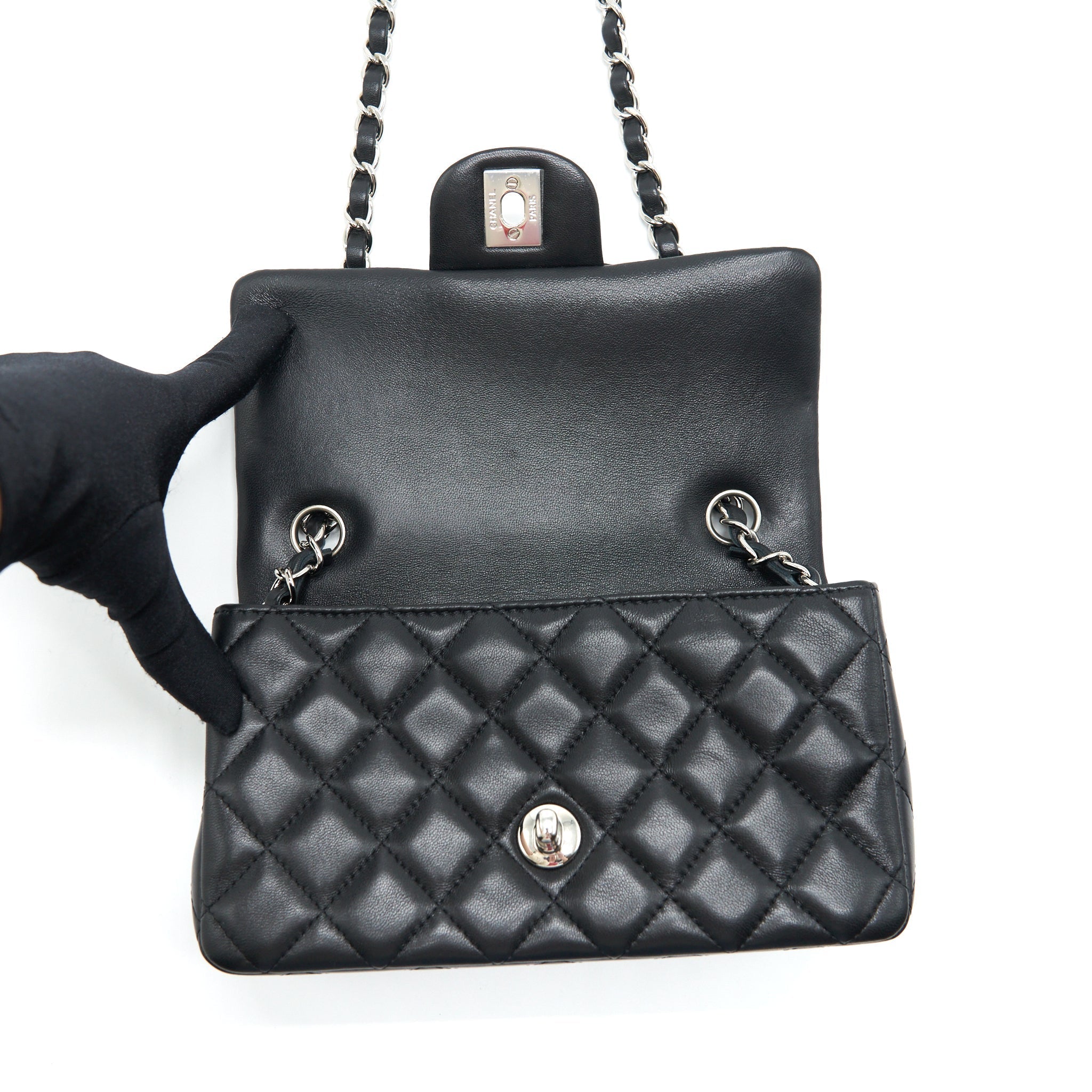 CHANEL MINI RECTANGULAR LAMBSKIN BLACK SHW