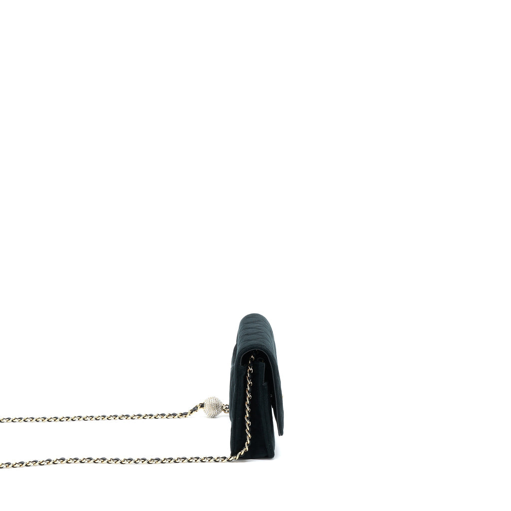 CHANEL VELVET PEARL CRUSH WALLET ON CHAIN BLACK LGHW