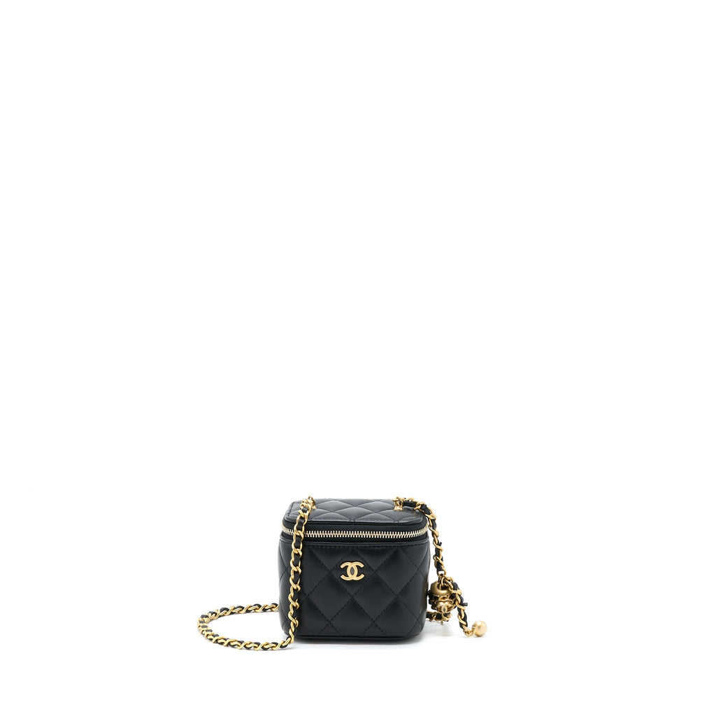 CHANEL 22S PEARL CRUSH MINI VANITY WITH CHAIN LAMBSKIN BLACK GHW