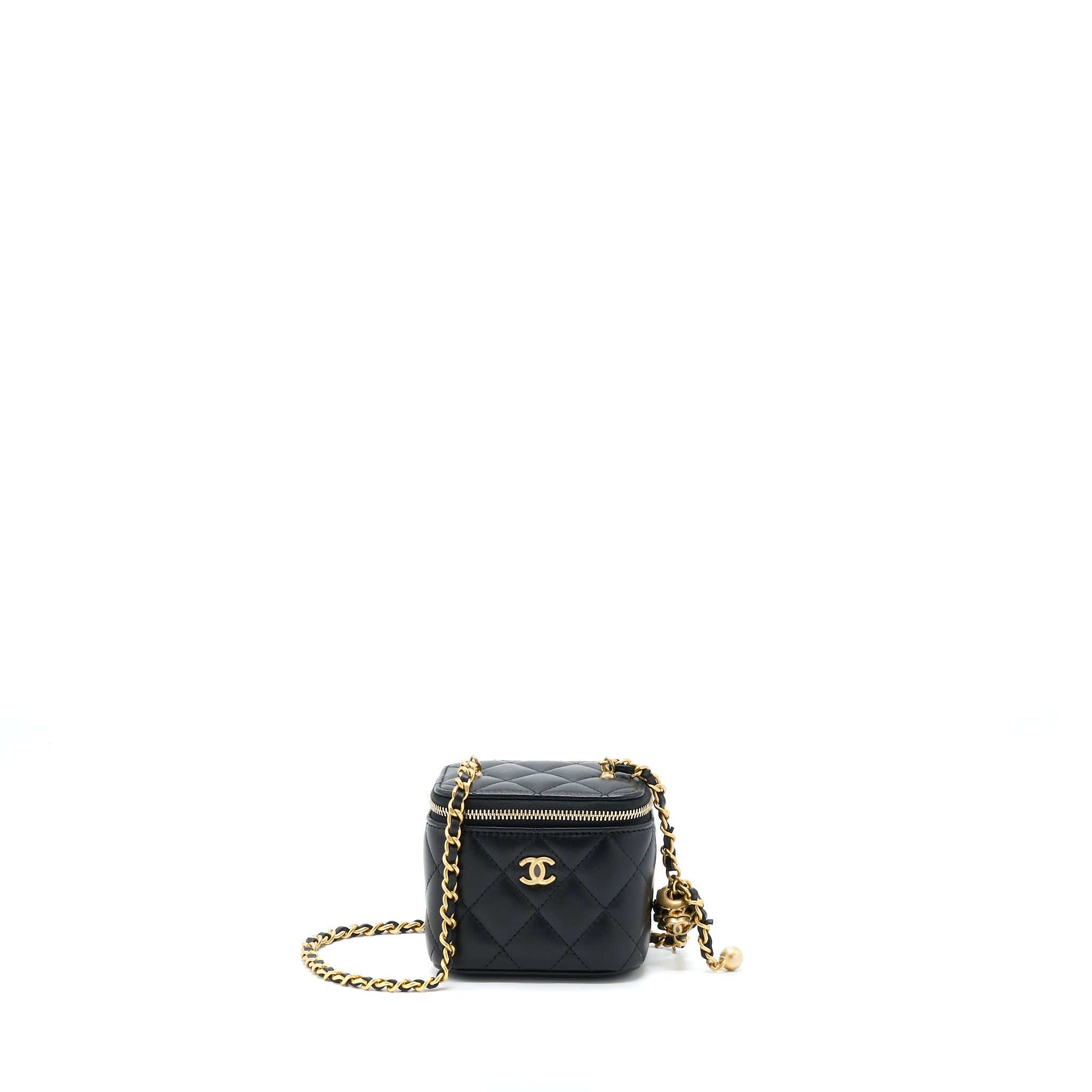 CHANEL 22S PEARL CRUSH MINI VANITY WITH CHAIN LAMBSKIN BLACK GHW