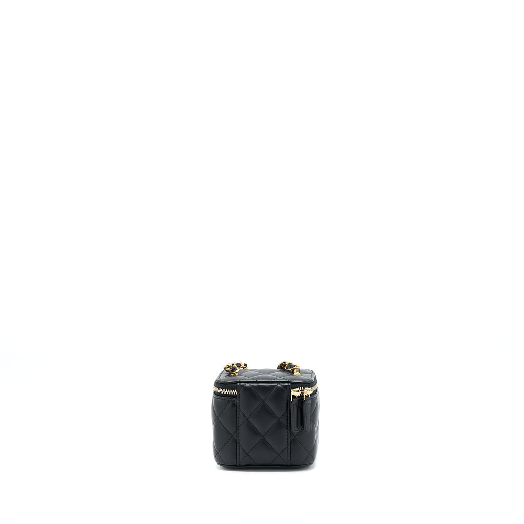 CHANEL 22S PEARL CRUSH MINI VANITY WITH CHAIN LAMBSKIN BLACK GHW