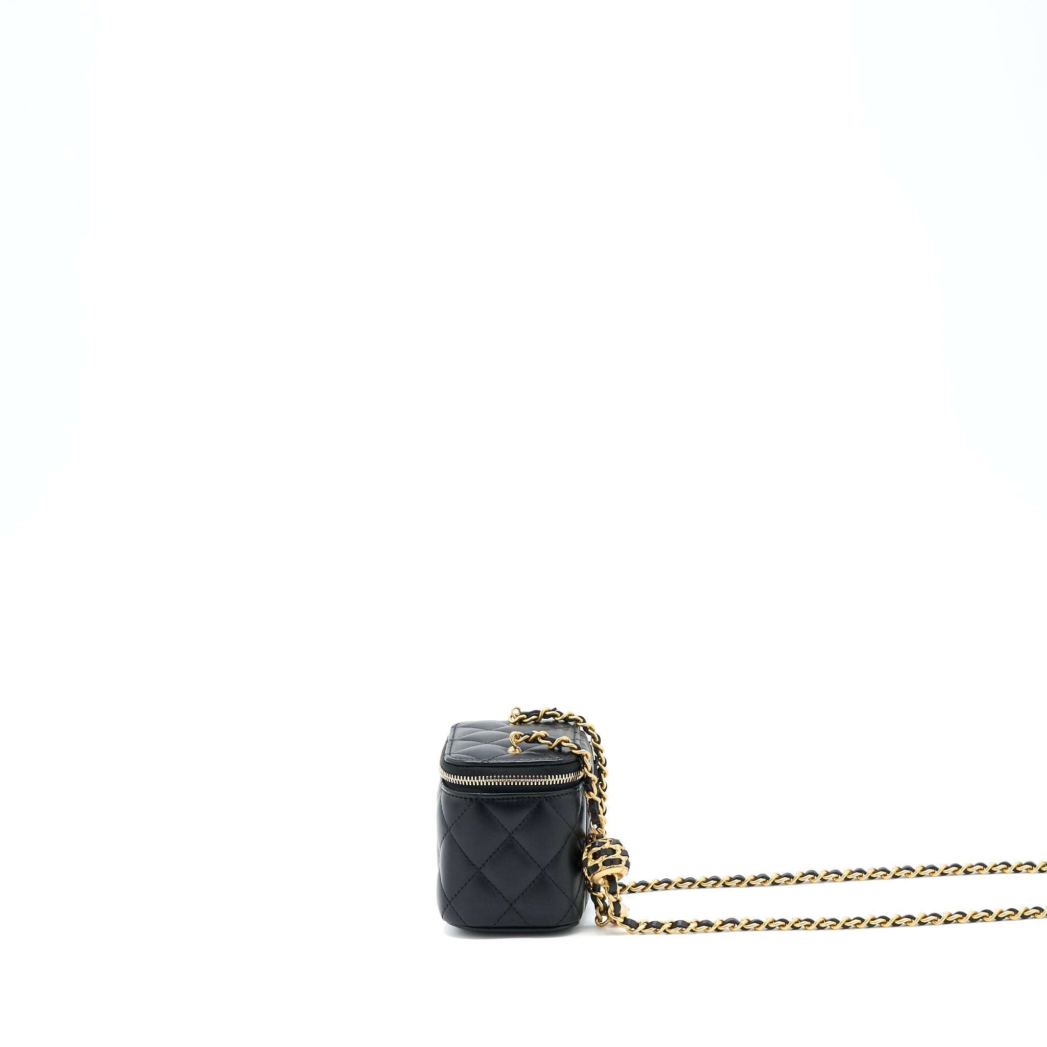 CHANEL 22S PEARL CRUSH MINI VANITY WITH CHAIN LAMBSKIN BLACK GHW