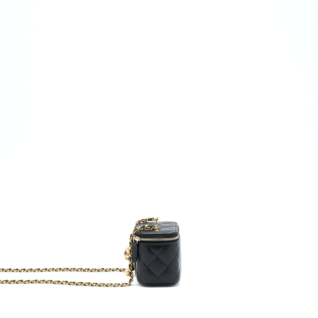 CHANEL 22S PEARL CRUSH MINI VANITY WITH CHAIN LAMBSKIN BLACK GHW