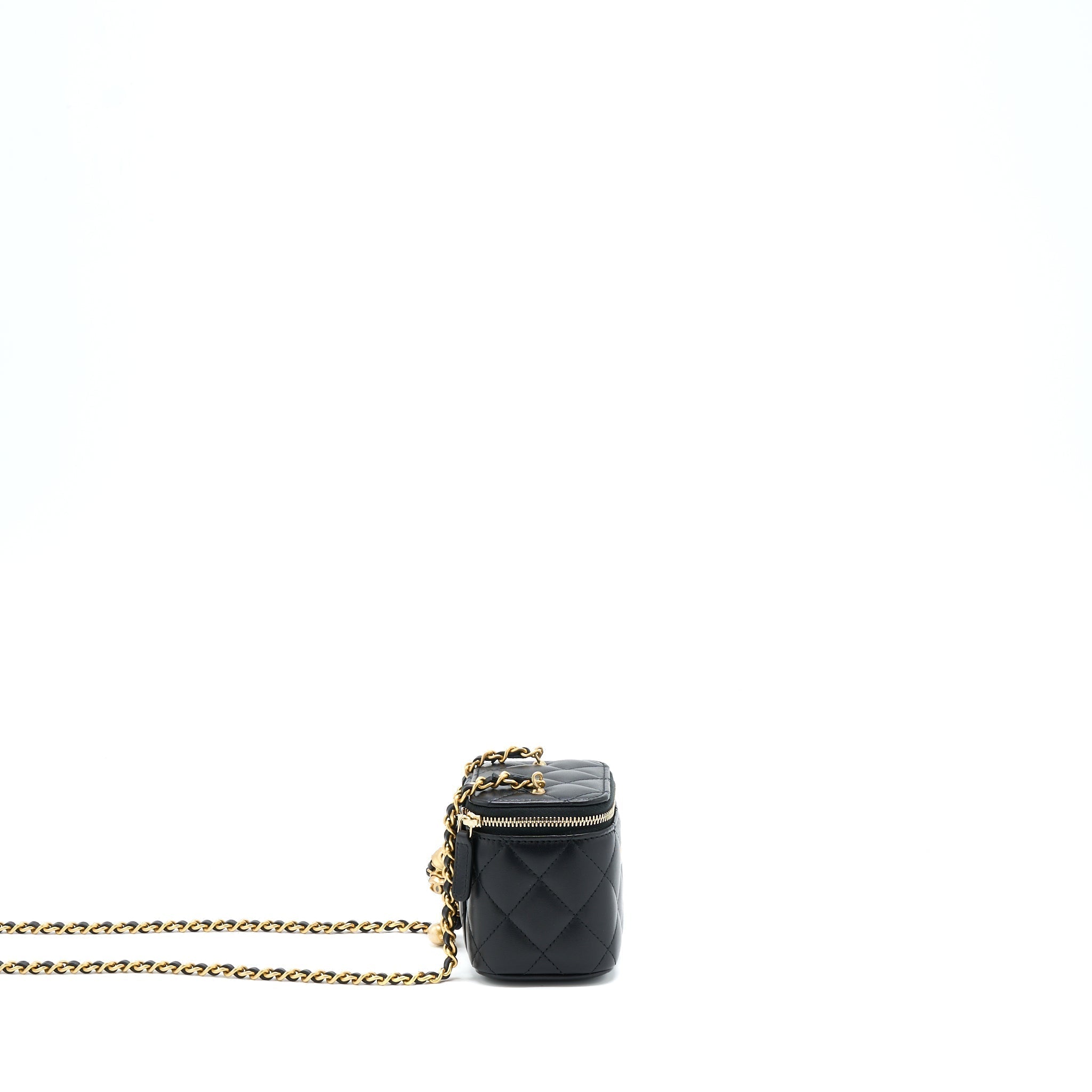CHANEL 22S PEARL CRUSH MINI VANITY WITH CHAIN LAMBSKIN BLACK GHW