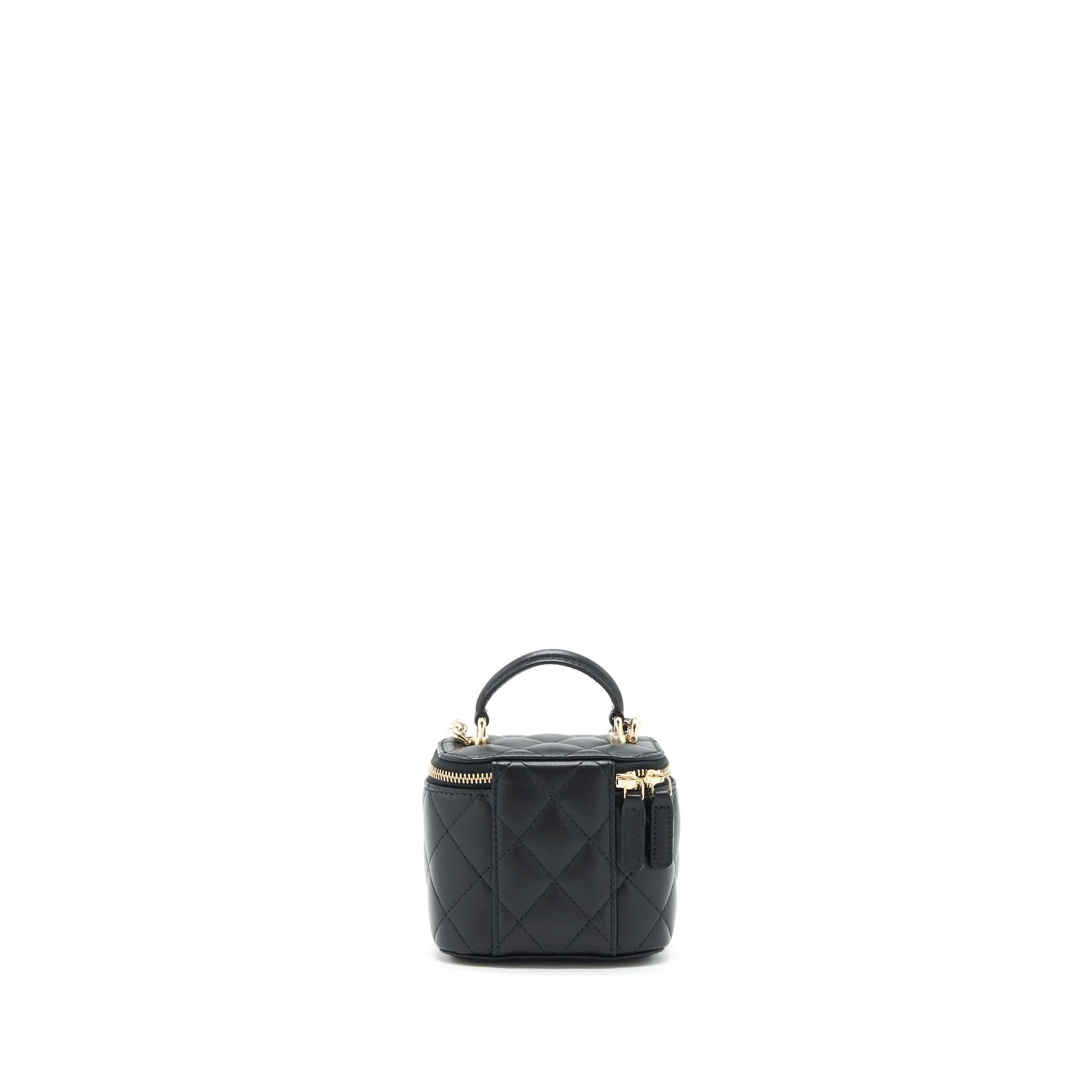 CHANEL 22P TOP HANDLE MINI VANITY WITH CHAIN WITH MIRROR INSIDE LAMBSKIN BLACK LGHW