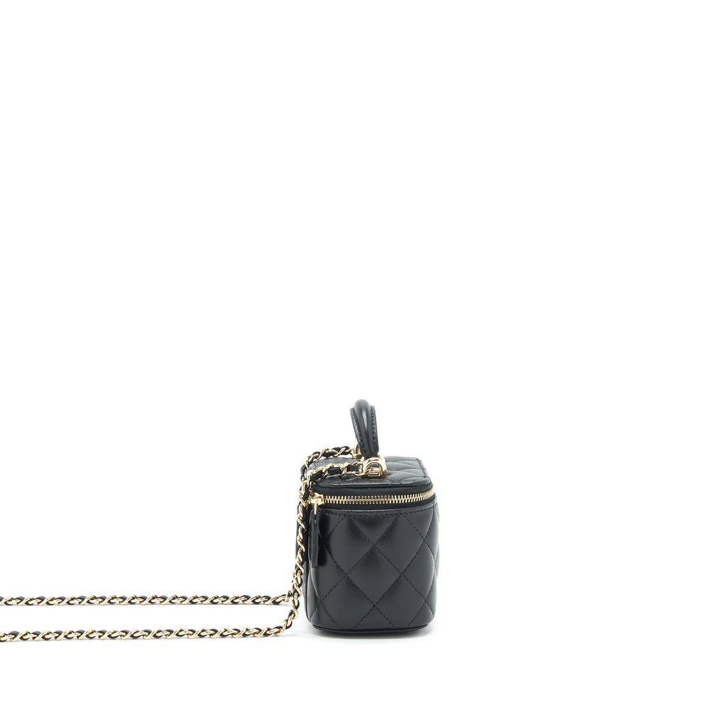 CHANEL 22P TOP HANDLE MINI VANITY WITH CHAIN WITH MIRROR INSIDE LAMBSKIN BLACK LGHW