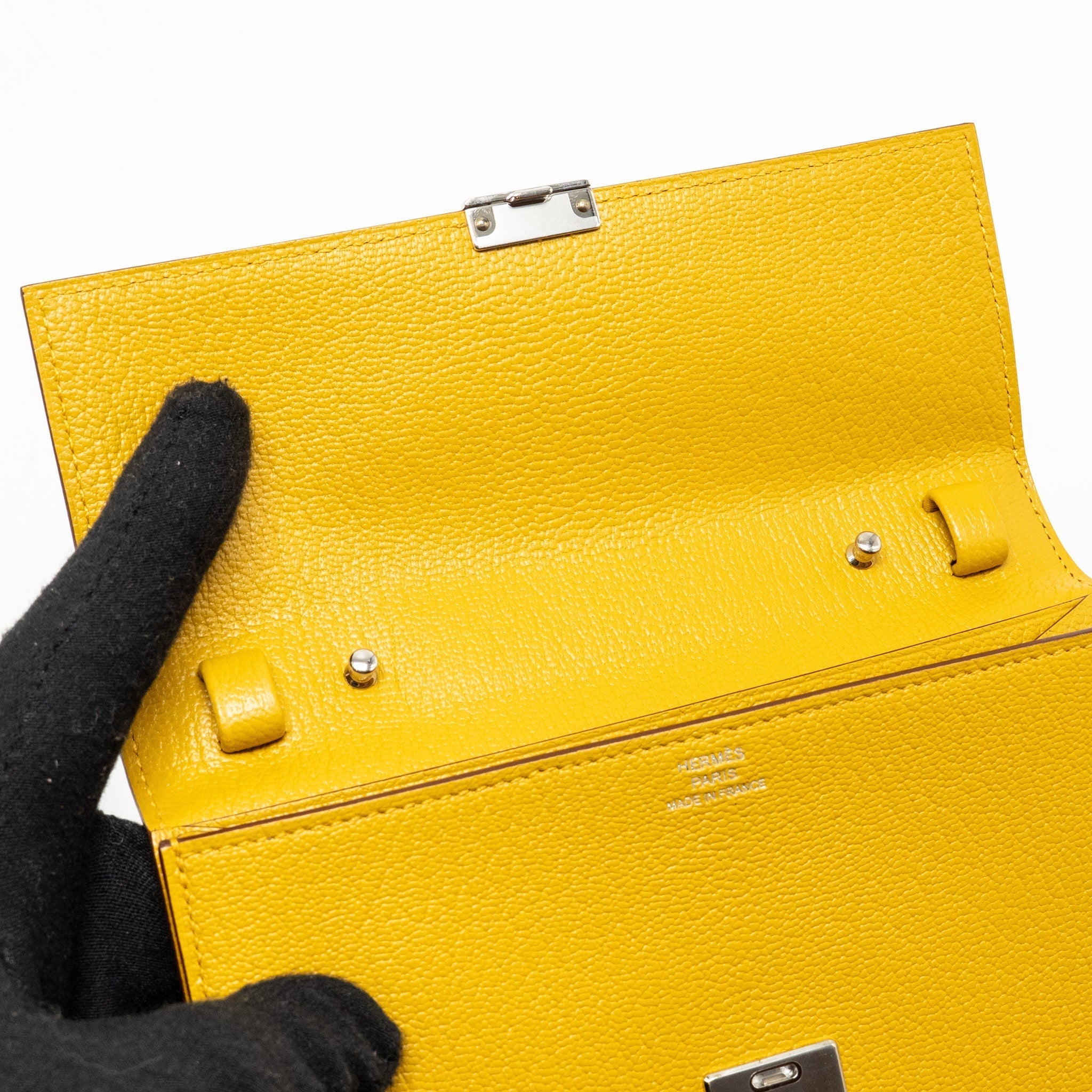 HERMES CLIC 16 WALLET CHEVRE MYSORE JAUNE AMBER SHW