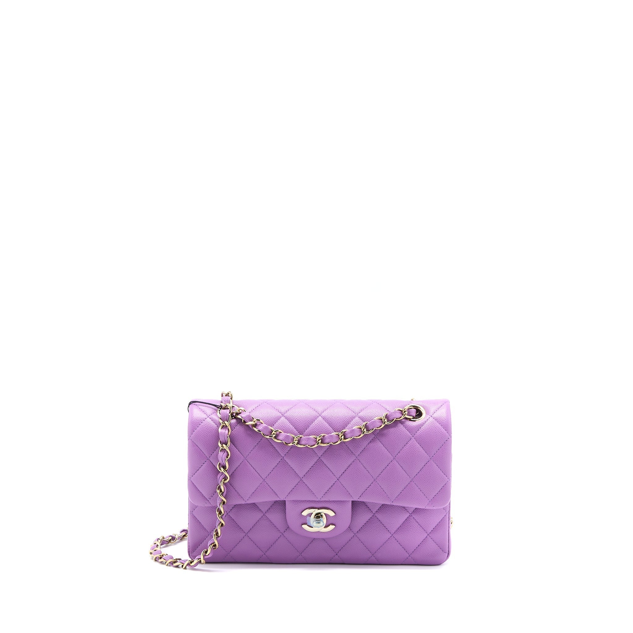 CHANEL 22S SMALL CLASSIC DOUBLE FLAP BAG CAVIAR PURPLE LGHW (MICROCHIP)