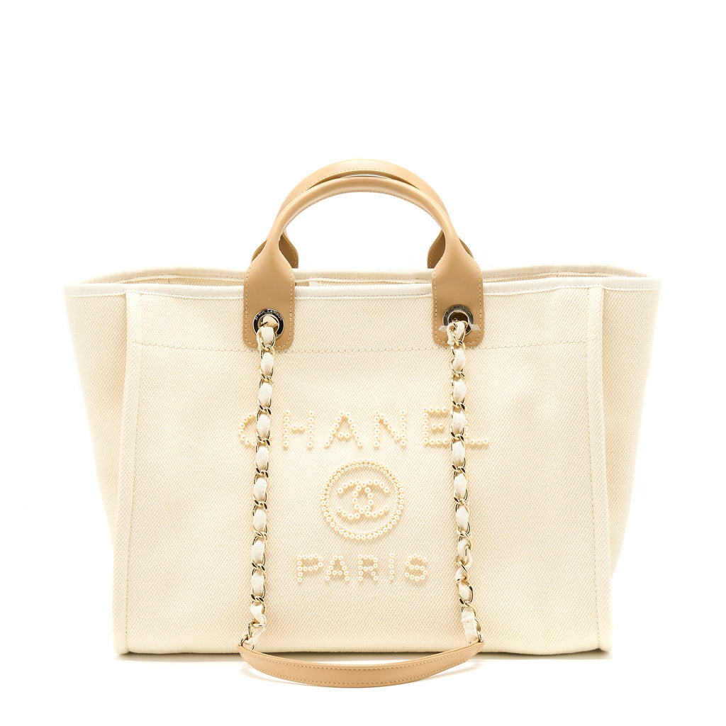 CHANEL DEAUVILLE PEARL TOTE CANVAS GHW