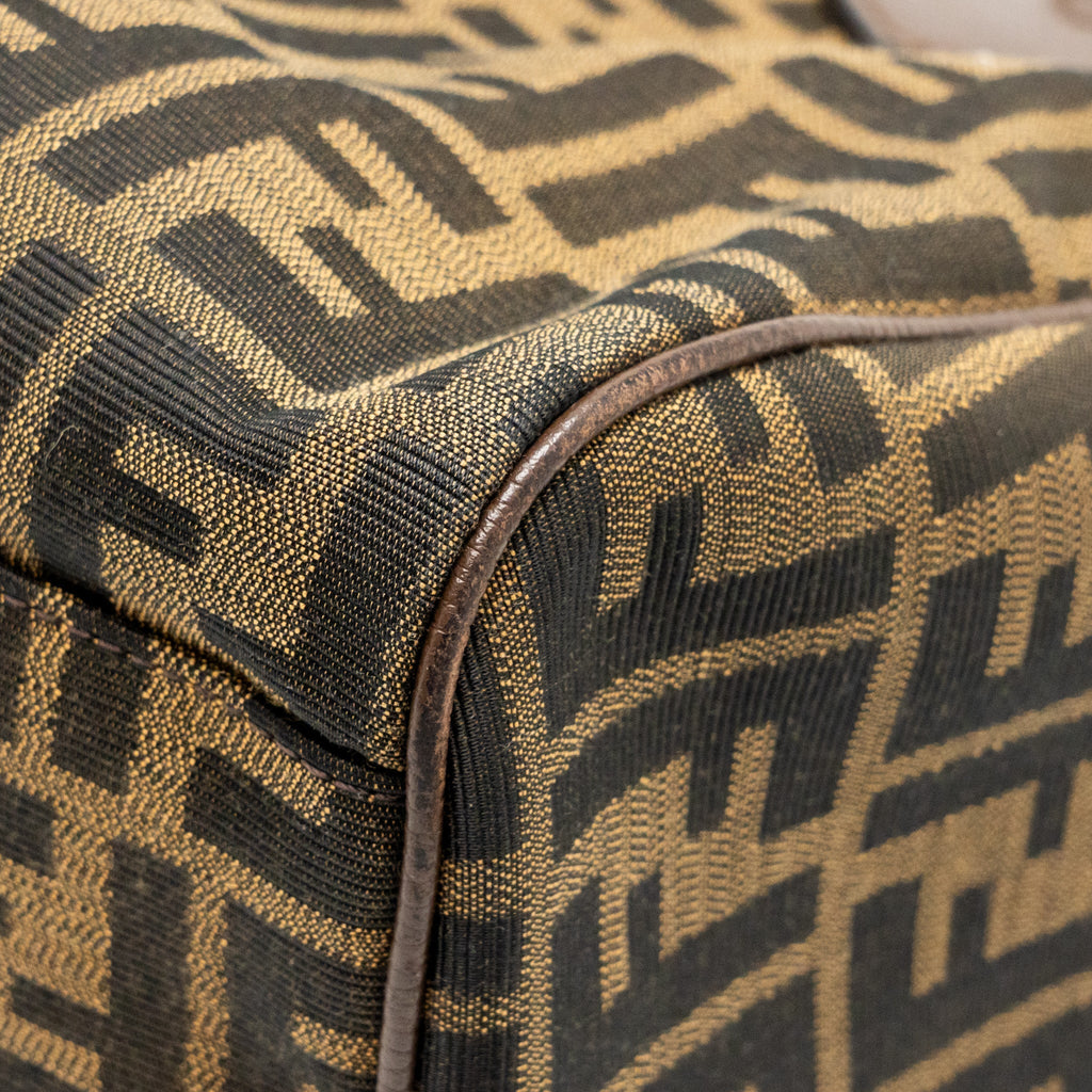 FENDI BOSTON BAG FF JACQUARD CANVAS BROWN GHW
