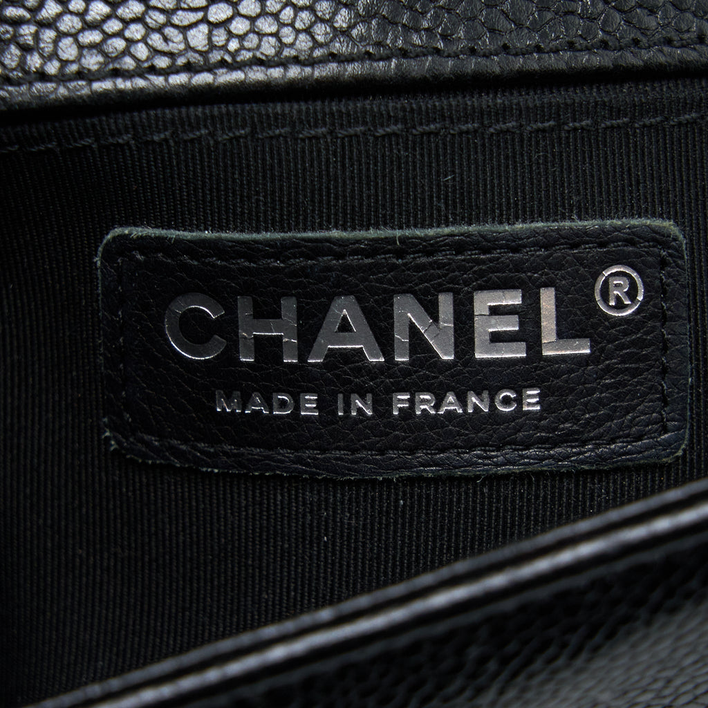 CHANEL SMALL CHEVRON BOY BAG SHINY GRAINED CALFSKIN BLACK SHW