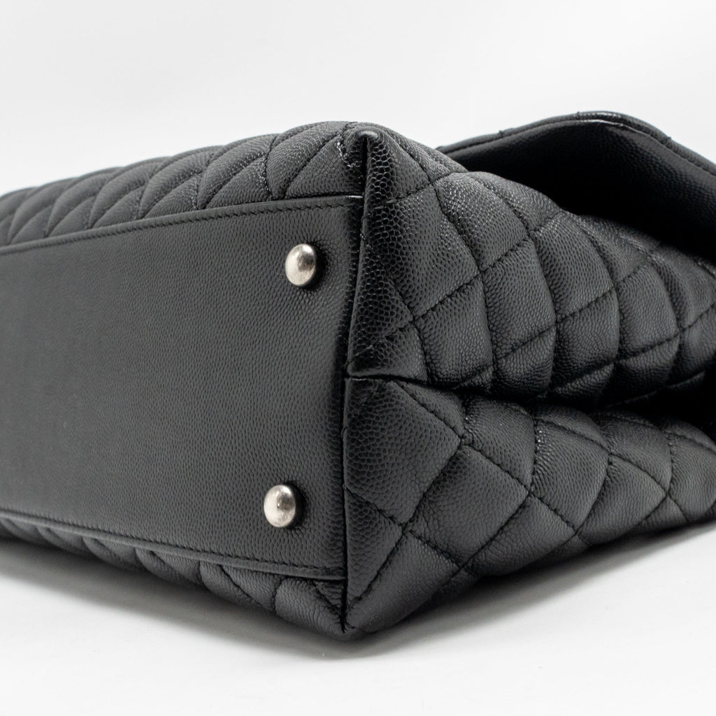 Chanel Large Coco Handle Flap Bag Lizard Embossed Handle Caviar Black Ruthenium Hardware