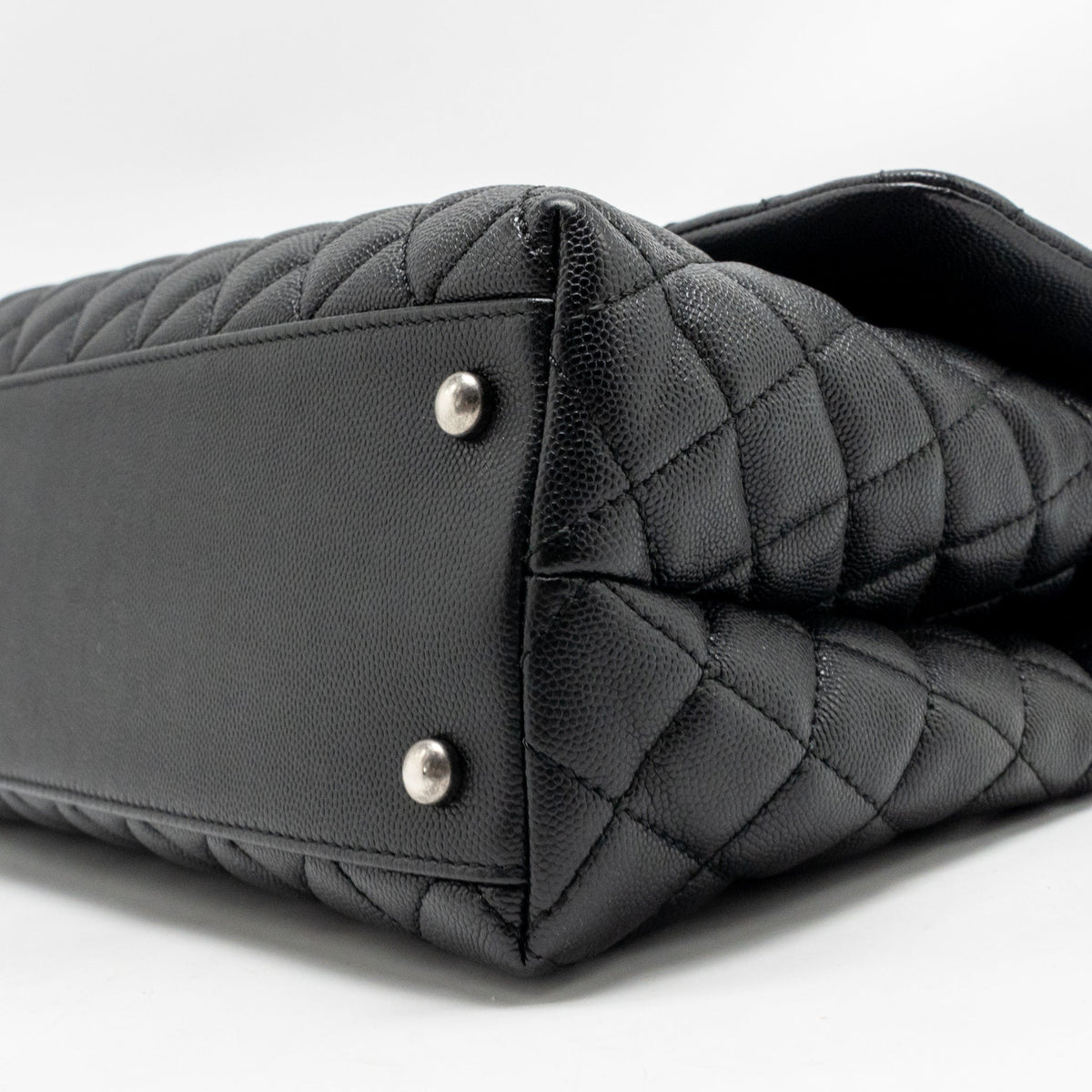 Chanel Large Coco Handle Flap Bag Lizard Embossed Handle Caviar Black Ruthenium Hardware