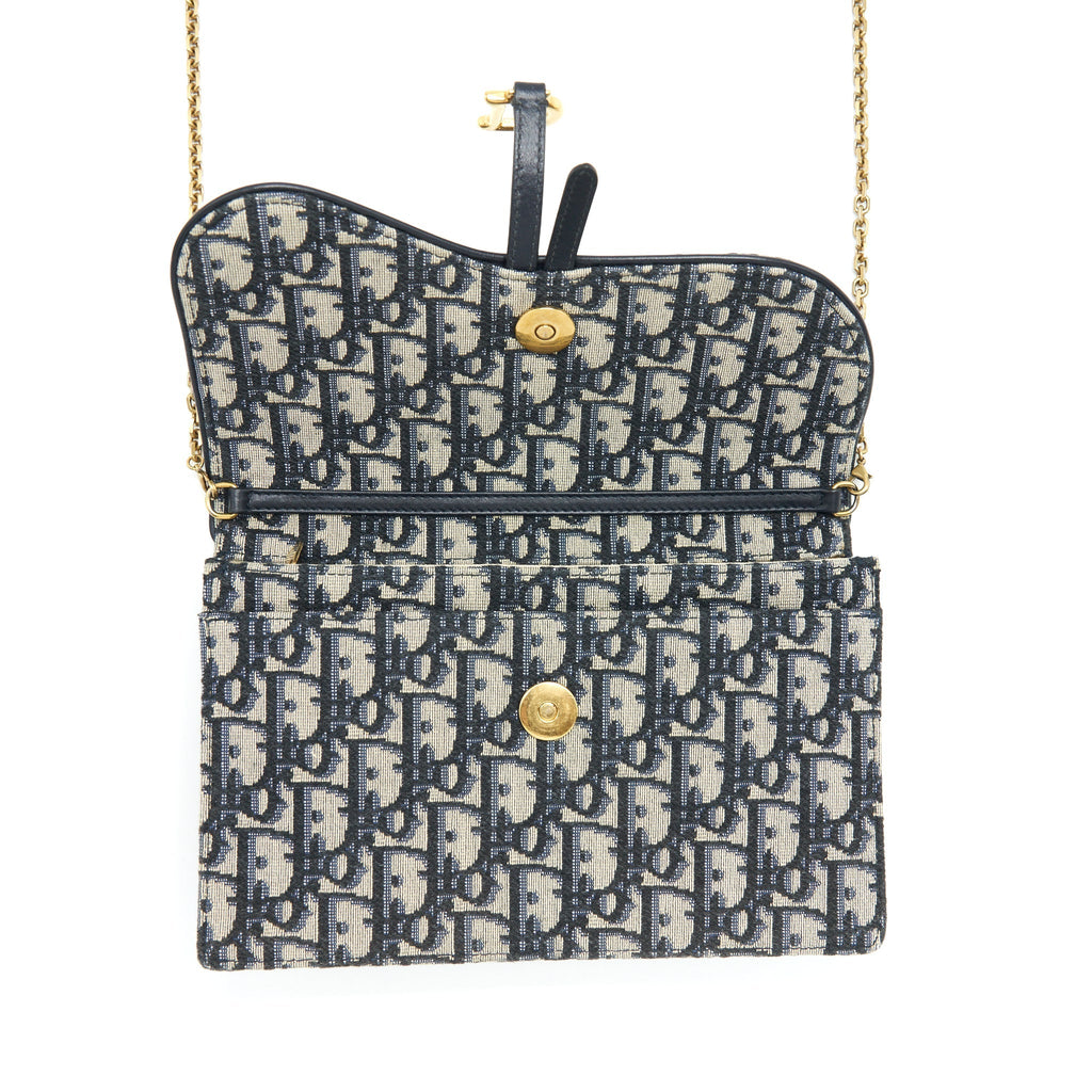 DIOR SADDLE POUCH WITH CHAIN BLUE DIOR OBLIQUE JACQUARD GHW