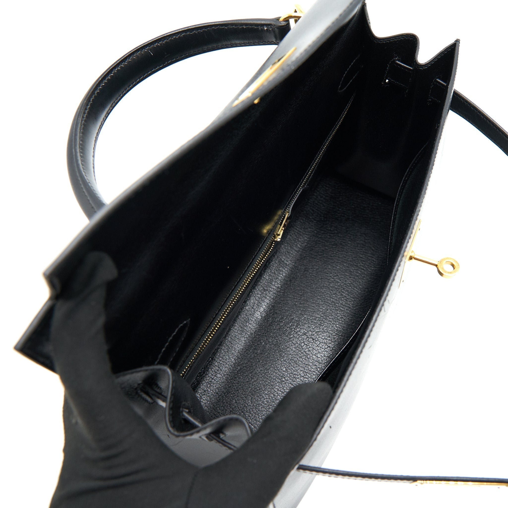 HERMES KELLY32 BOX LEATHER BLACK GHW (SHOULDER STAP MISSING)